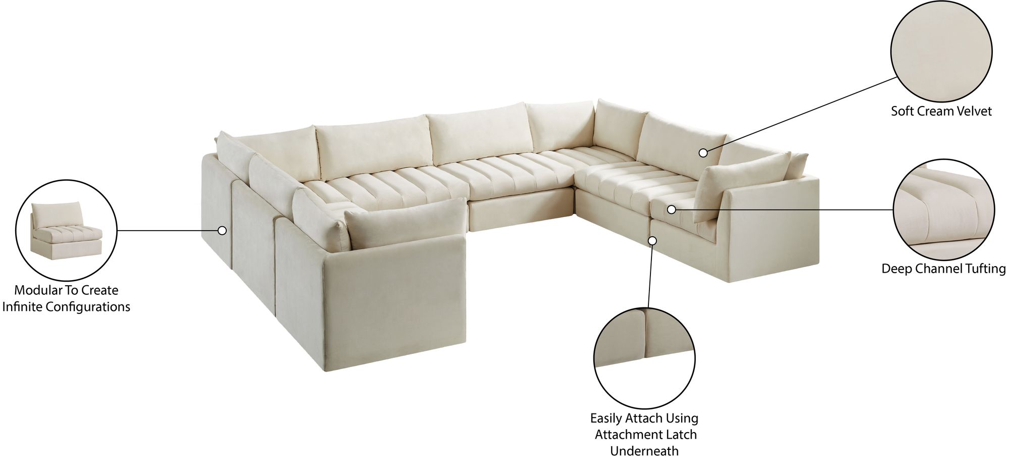 Jacob 140" 8-Piece Velvet Modular U-Shape Sectional