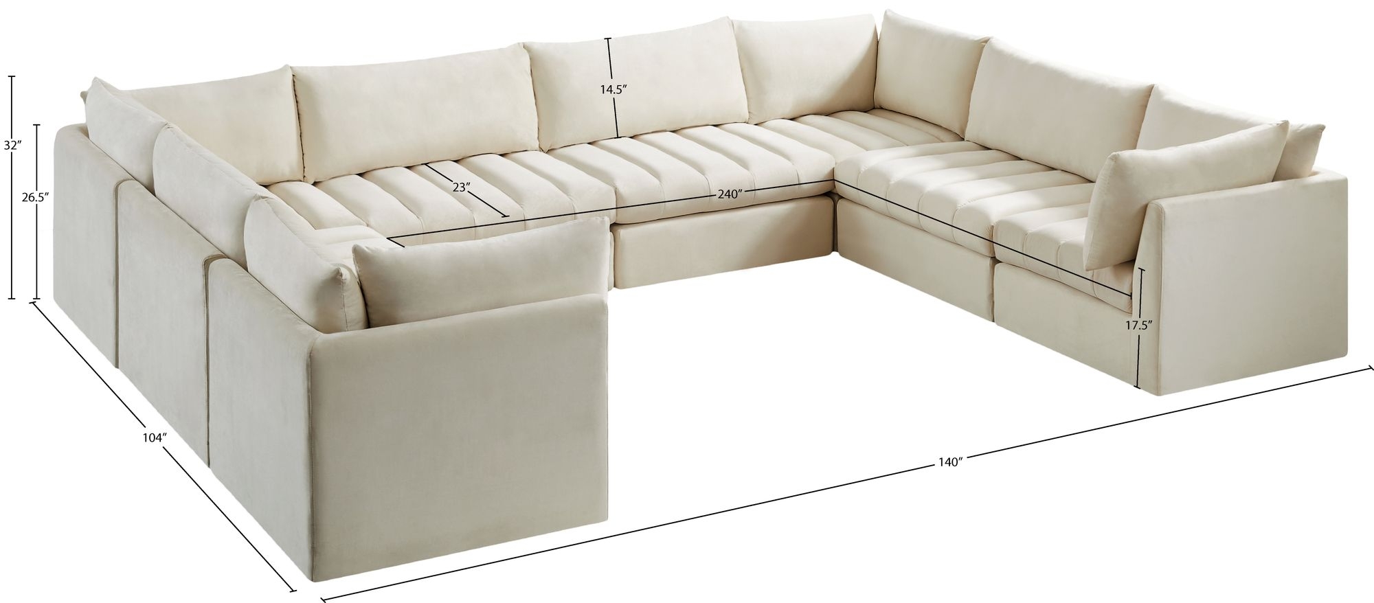 Jacob 140" 8-Piece Velvet Modular U-Shape Sectional