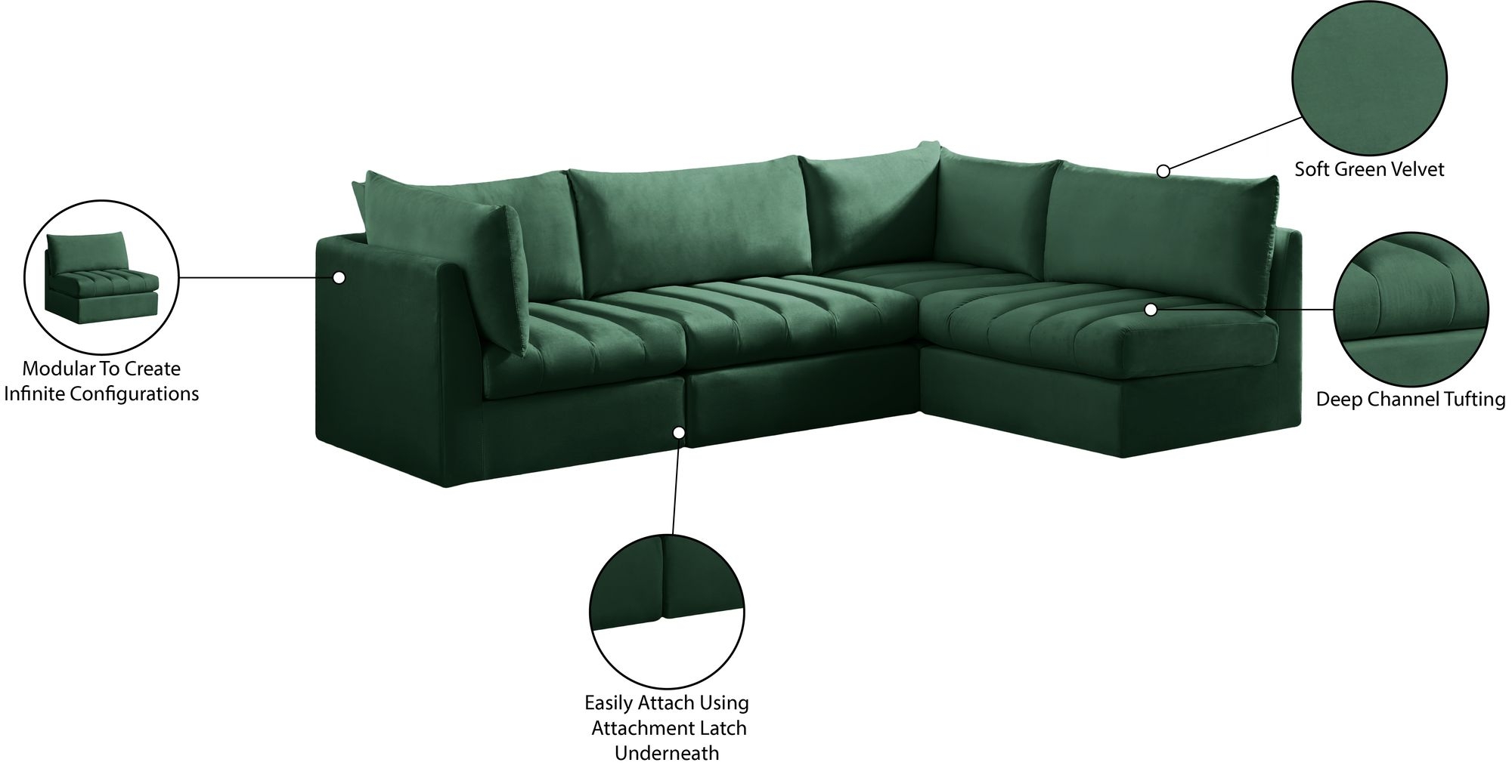 Jacob 103" 4-Piece Velvet Modular Sectional
