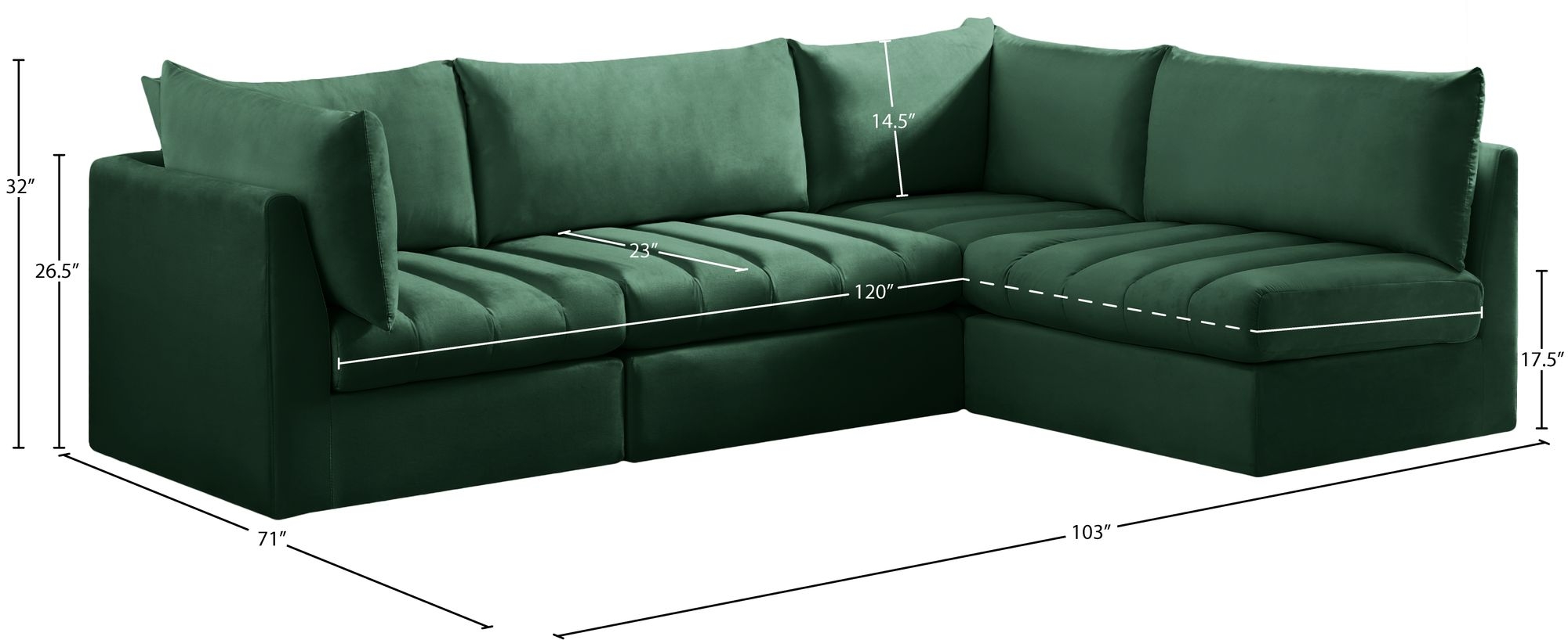 Jacob 103" 4-Piece Velvet Modular Sectional