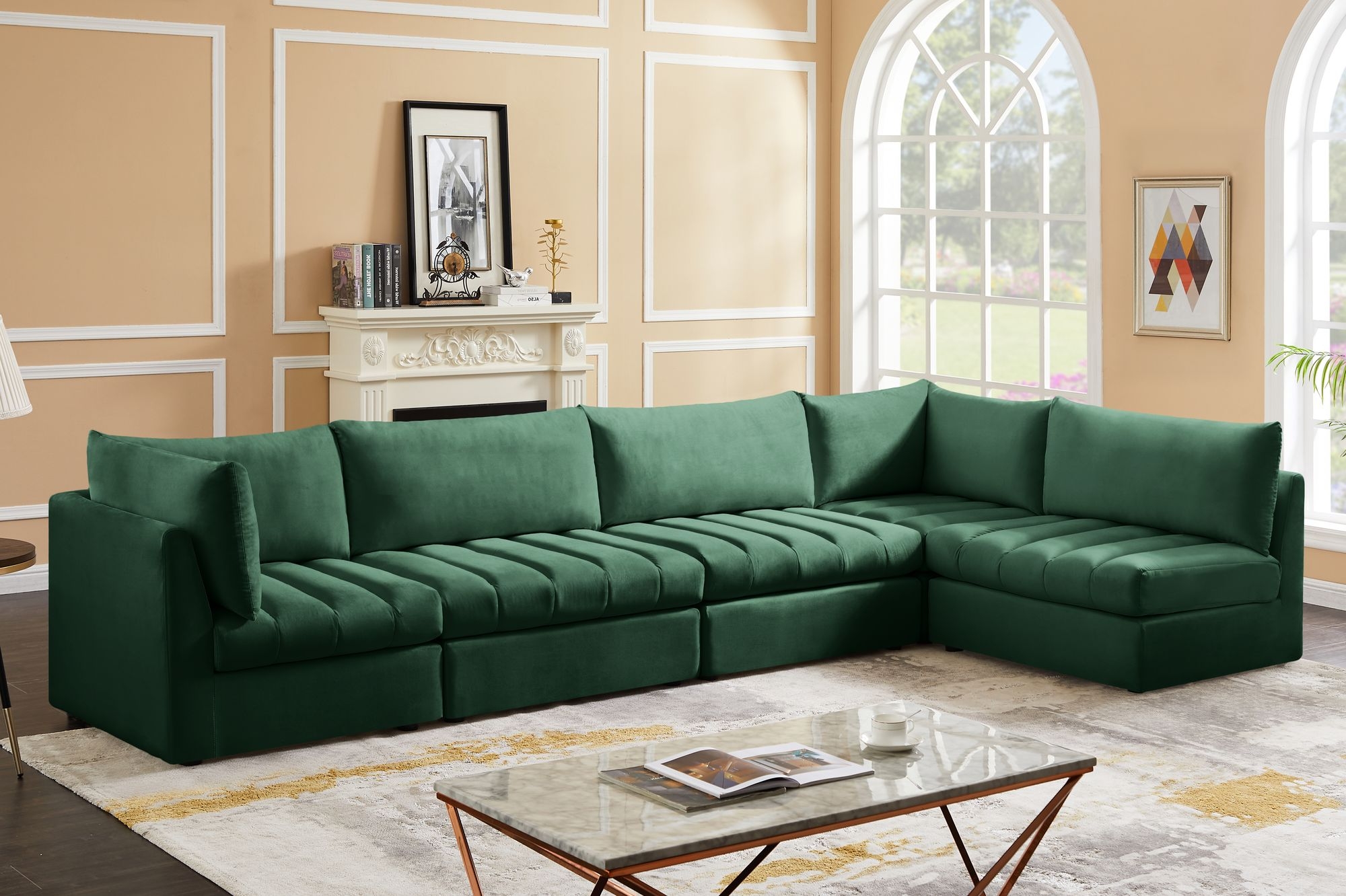 Jacob 140" 5-Piece Velvet Modular Sectional