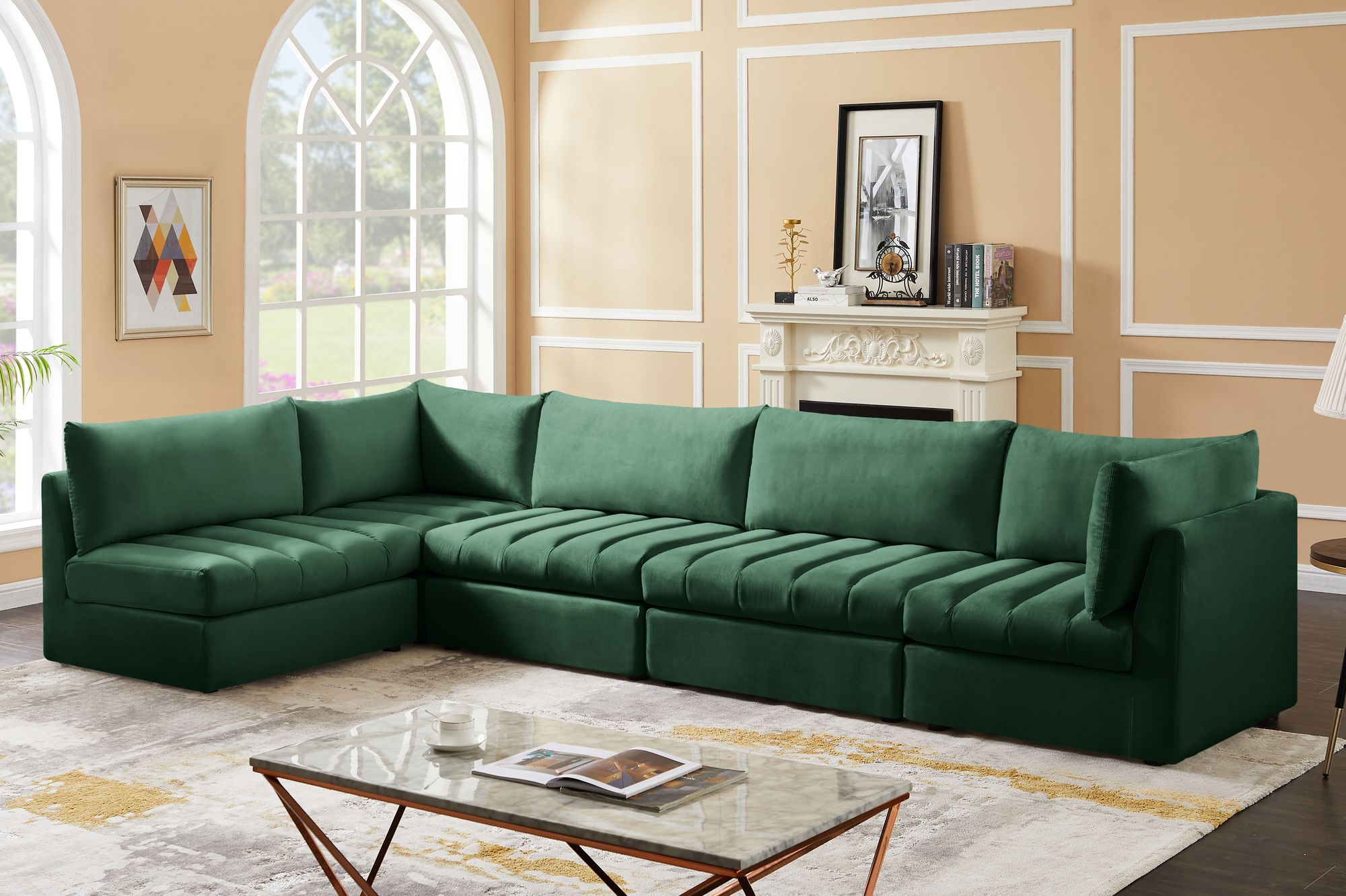 Jacob 140" 5-Piece Velvet Modular Sectional