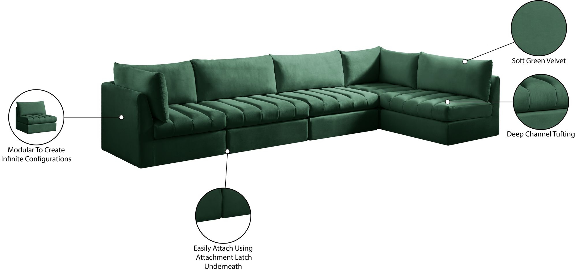 Jacob 140" 5-Piece Velvet Modular Sectional