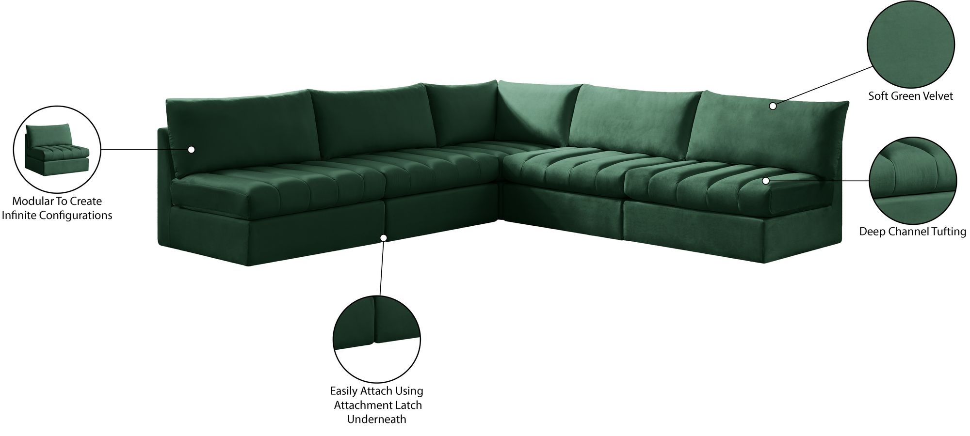 Jacob 107" 5-Piece Velvet Modular Sectional