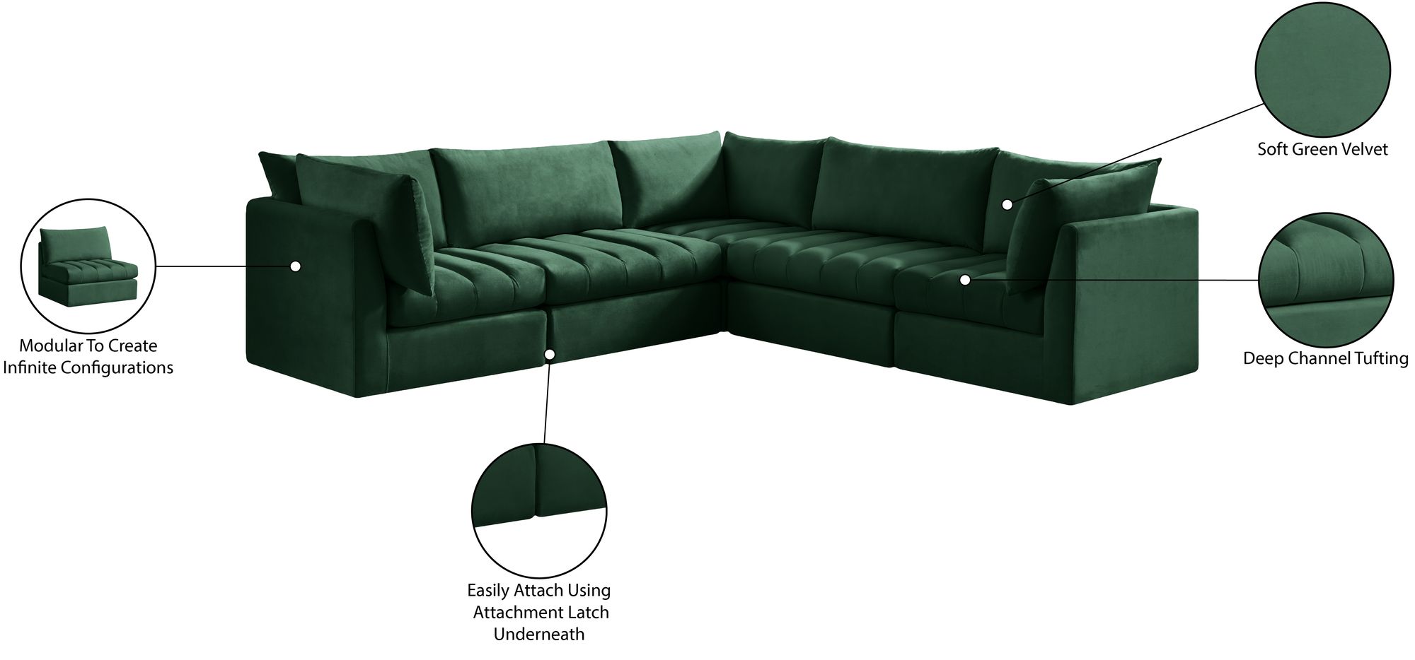 Jacob 103" 5-Piece Velvet Modular Sectional