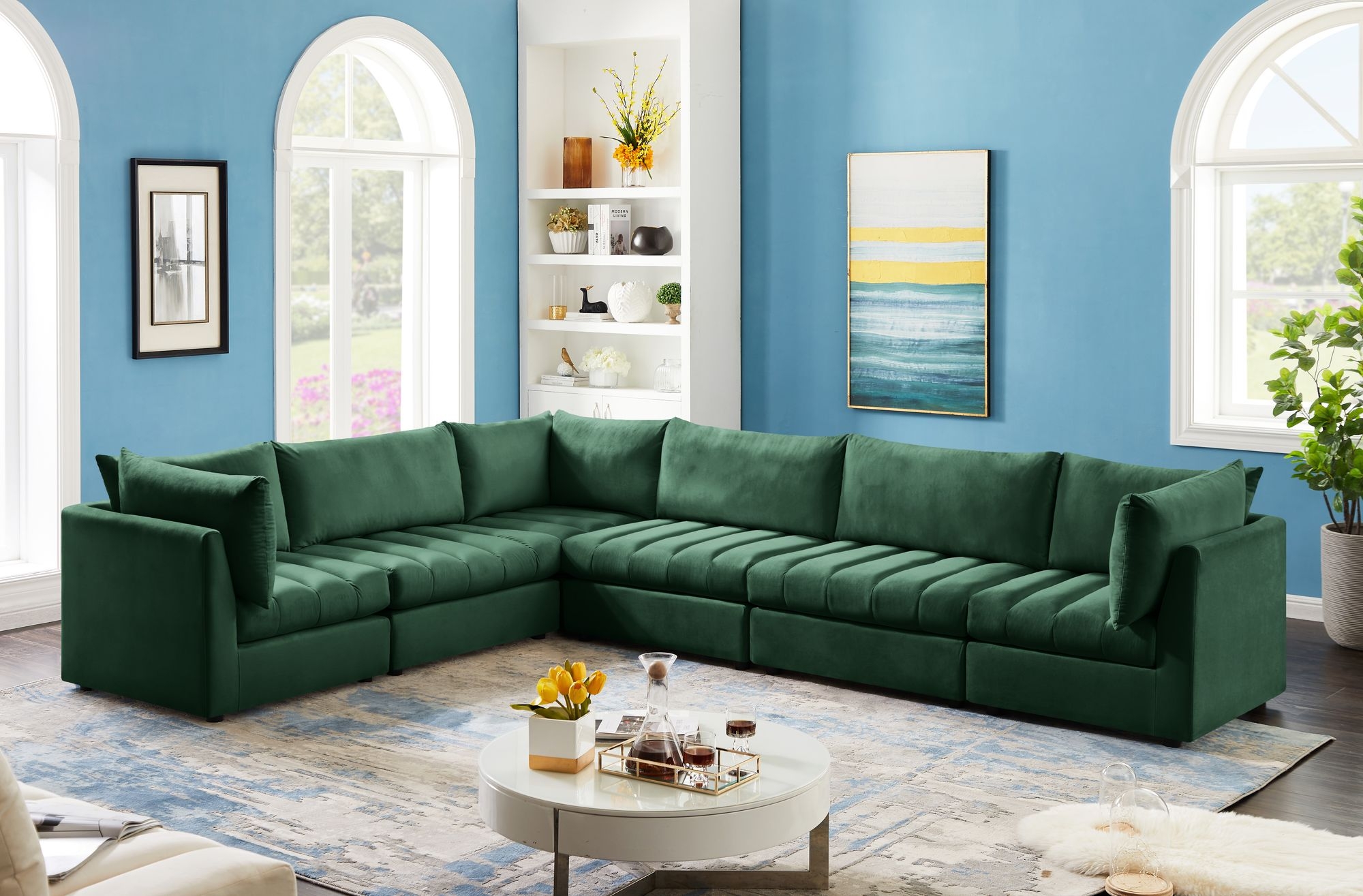 Jacob 140" 6-Piece Velvet Modular Sectional