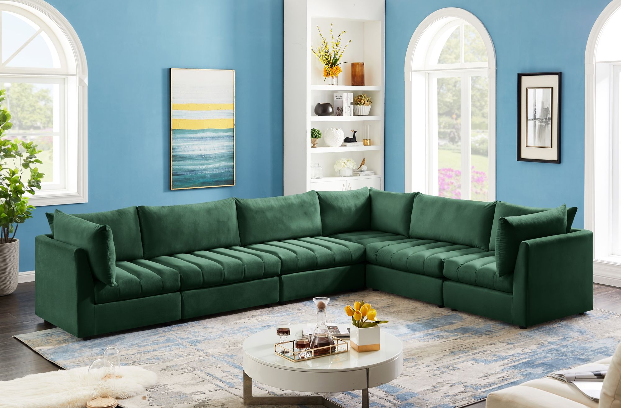 Jacob 140" 6-Piece Velvet Modular Sectional