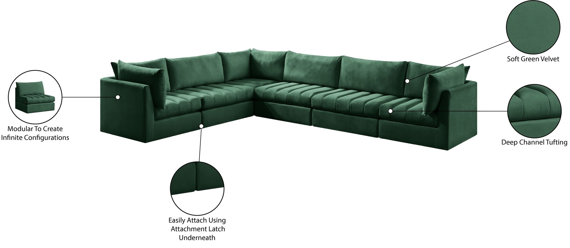 Jacob 140" 6-Piece Velvet Modular Sectional