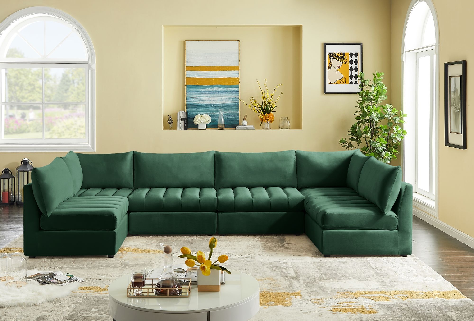 Jacob 140" 6-Piece Velvet Modular U-Shape Sectional
