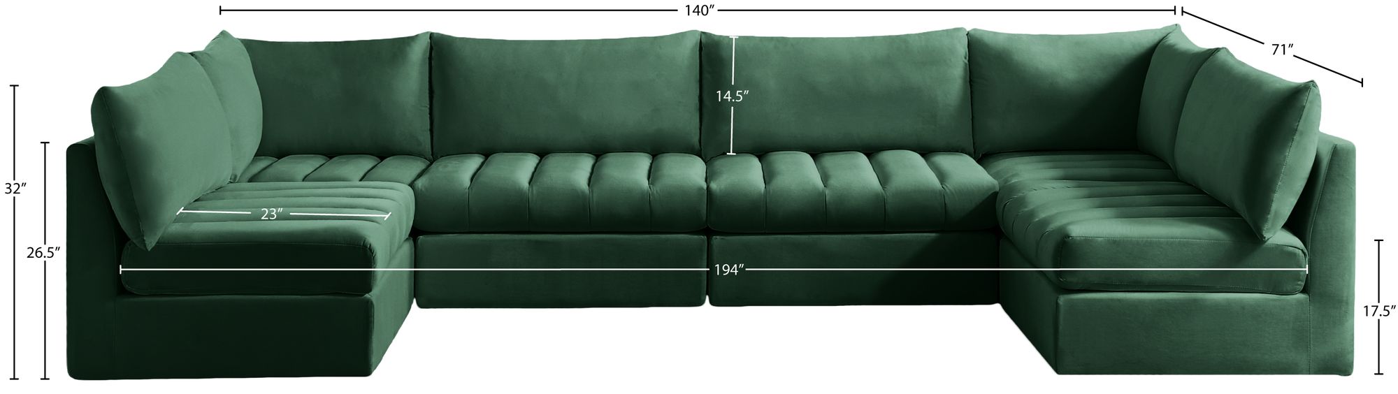 Jacob 140" 6-Piece Velvet Modular U-Shape Sectional