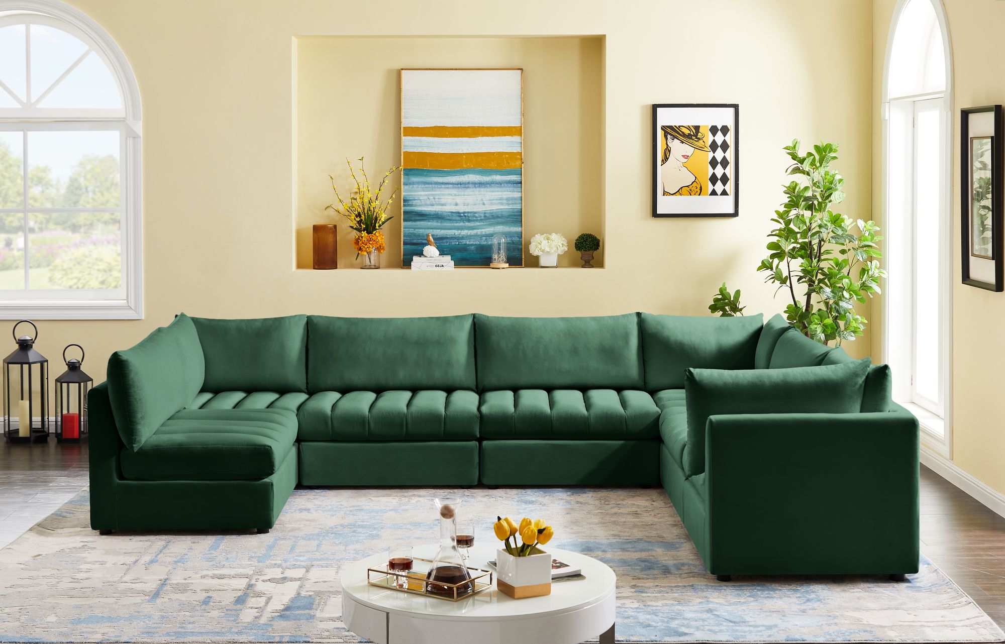 Jacob 140" 7-Piece Velvet Modular U-Shape Sectional