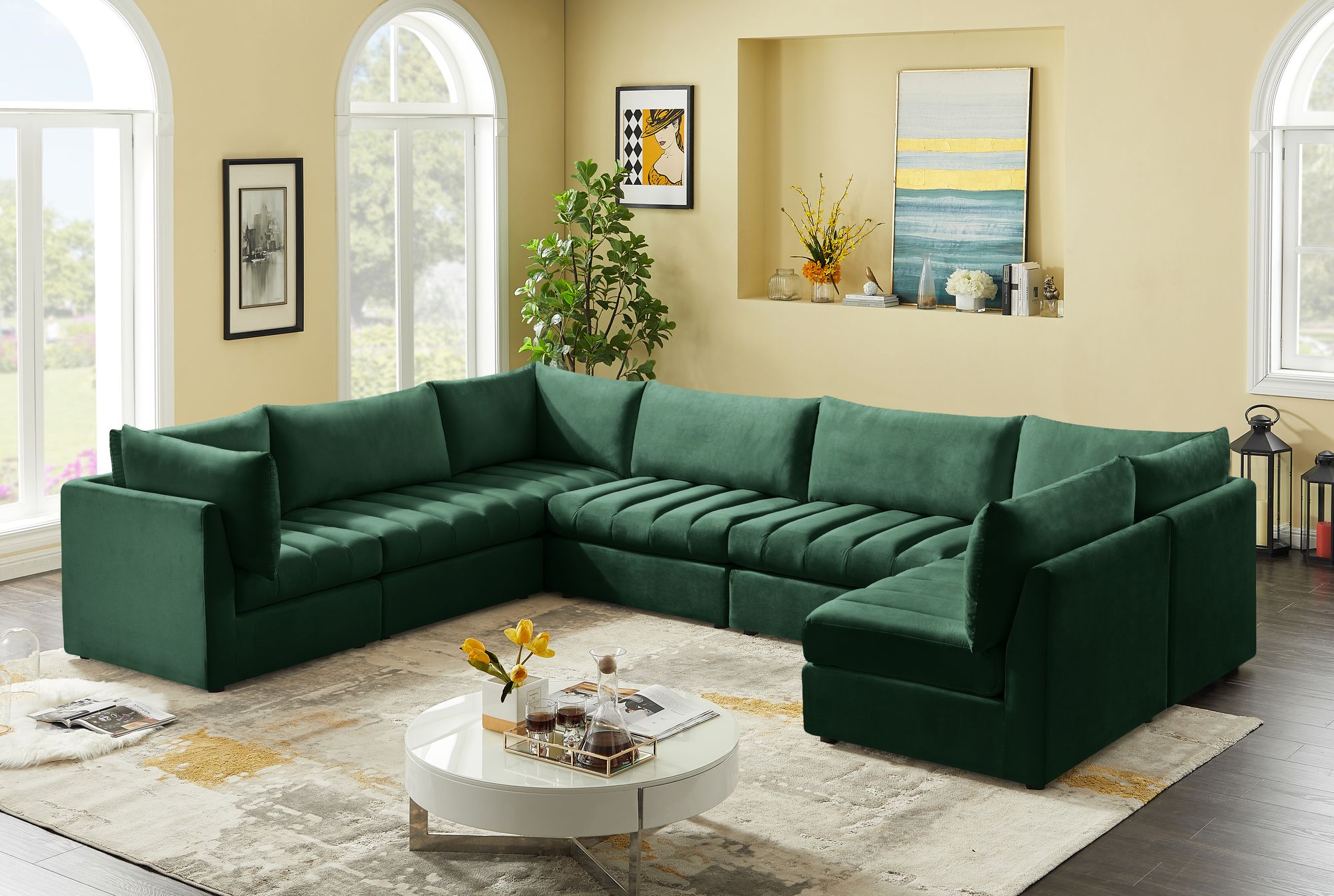 Jacob 140" 7-Piece Velvet Modular U-Shape Sectional