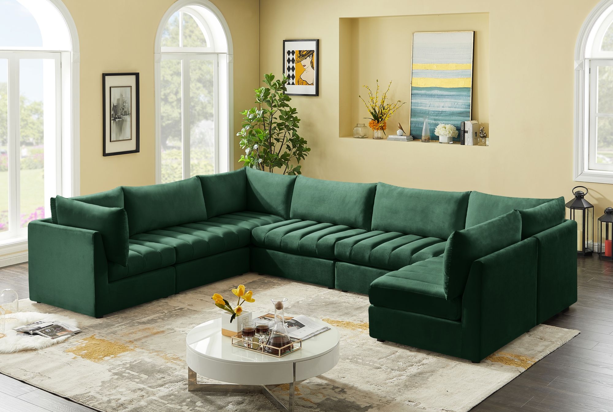 Jacob 140" 7-Piece Velvet Modular U-Shape Sectional