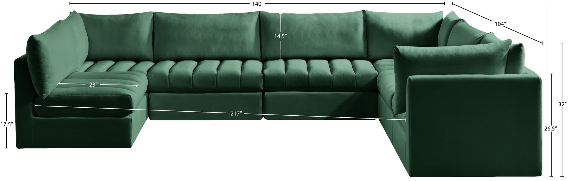 Jacob 140" 7-Piece Velvet Modular U-Shape Sectional