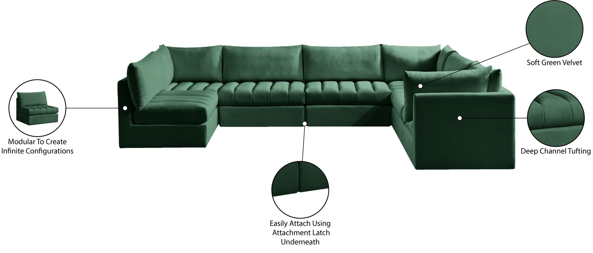 Jacob 140" 7-Piece Velvet Modular U-Shape Sectional