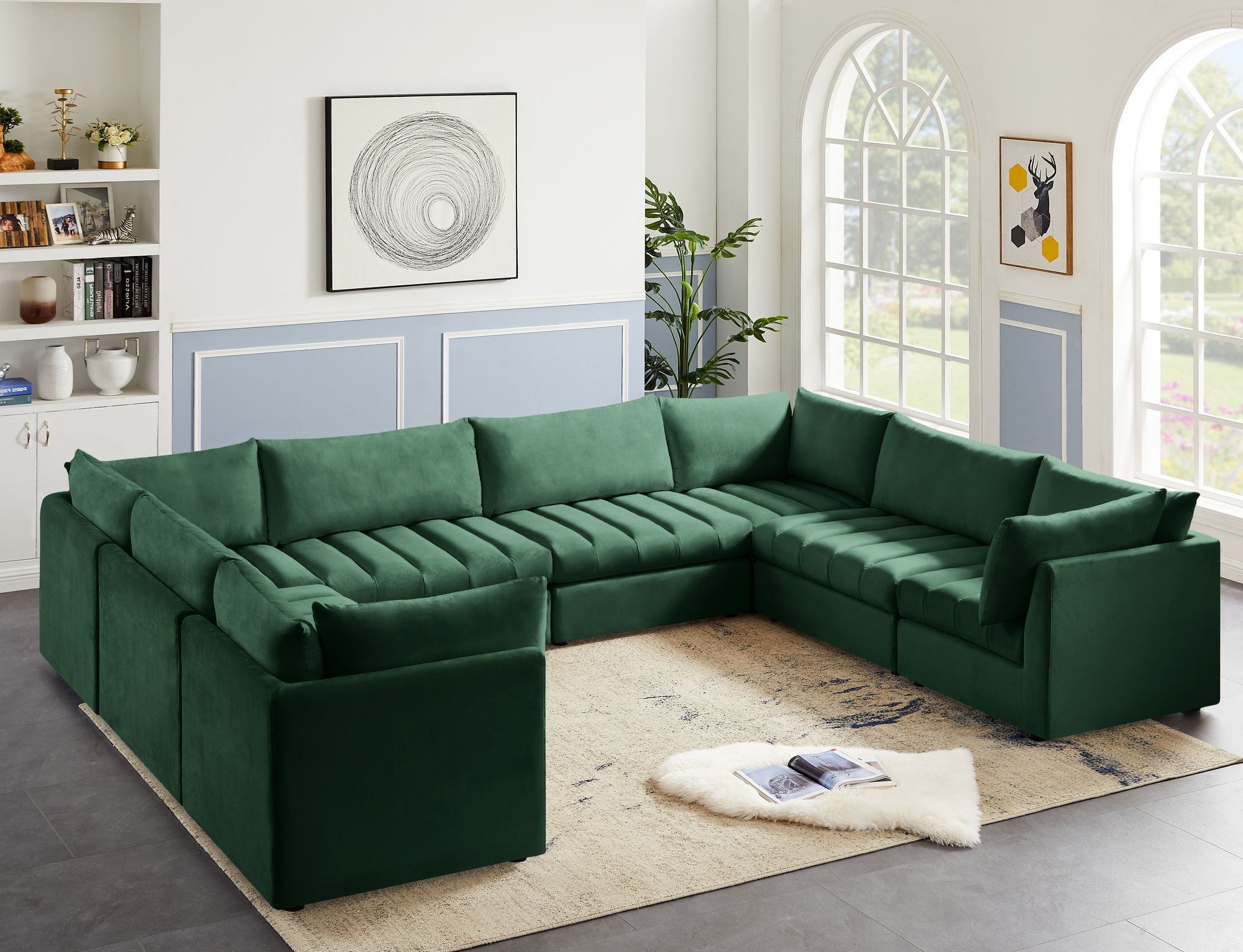 Jacob 140" 8-Piece Velvet Modular U-Shape Sectional