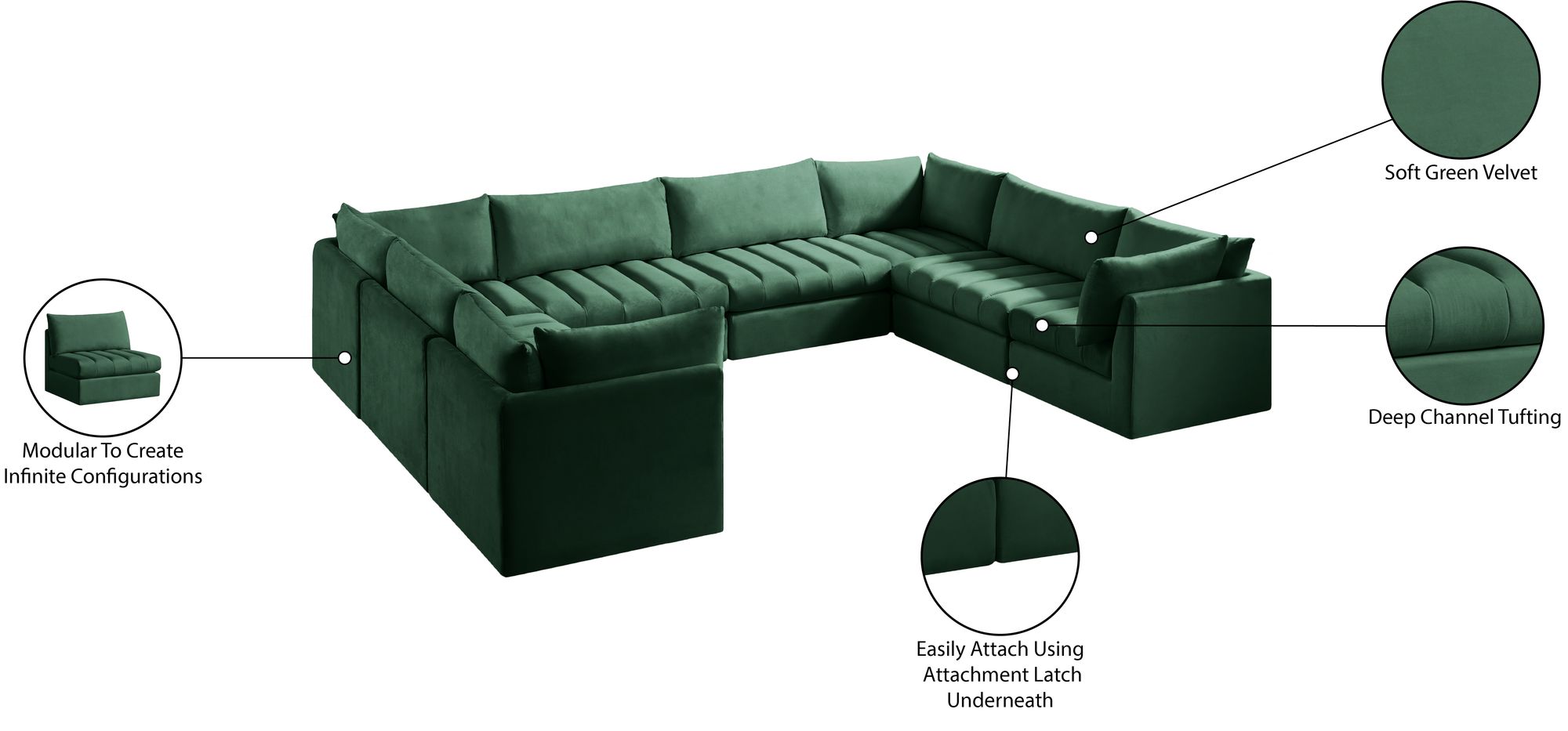 Jacob 140" 8-Piece Velvet Modular U-Shape Sectional