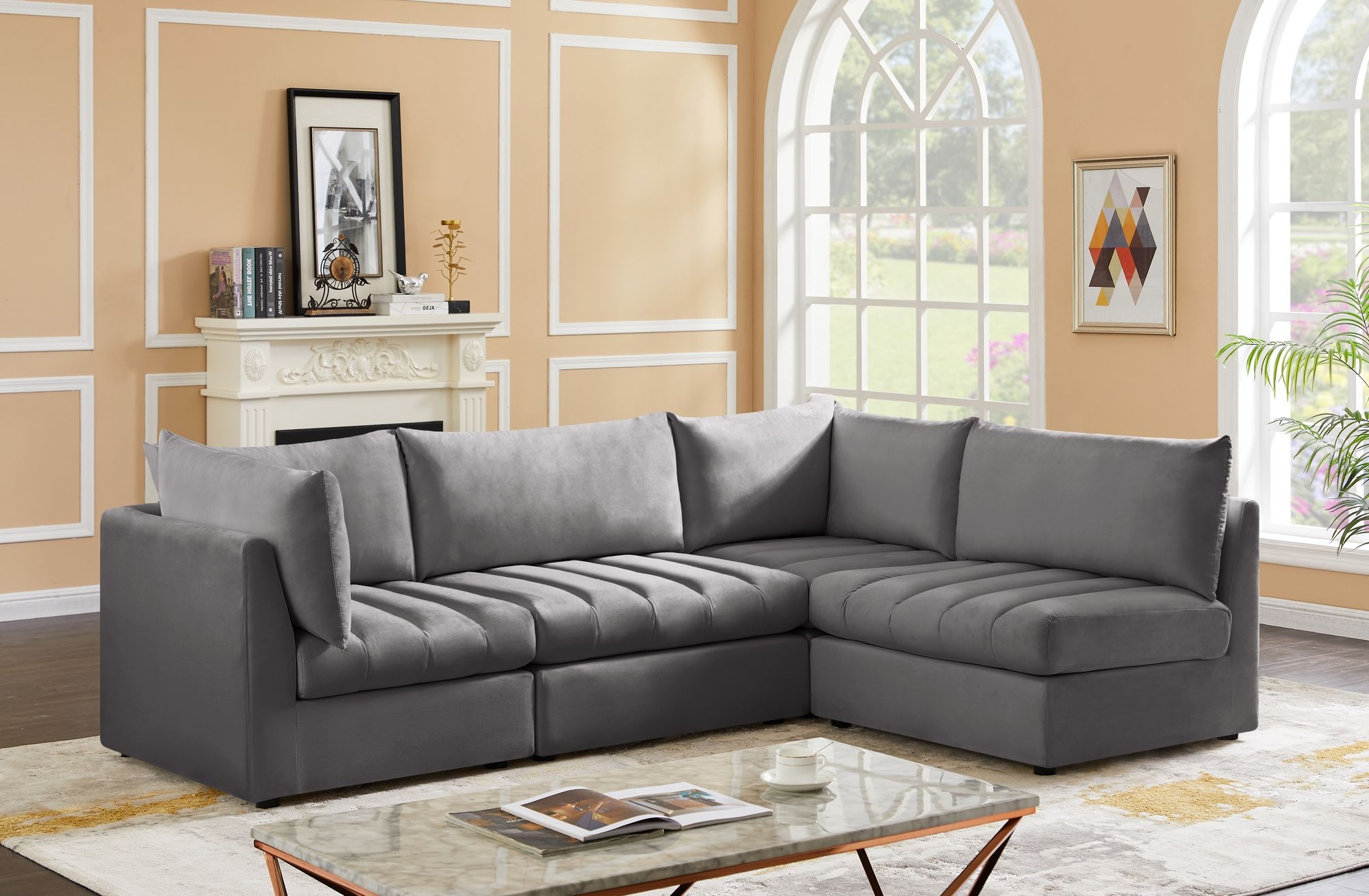 Jacob 103" 4-Piece Velvet Modular Sectional