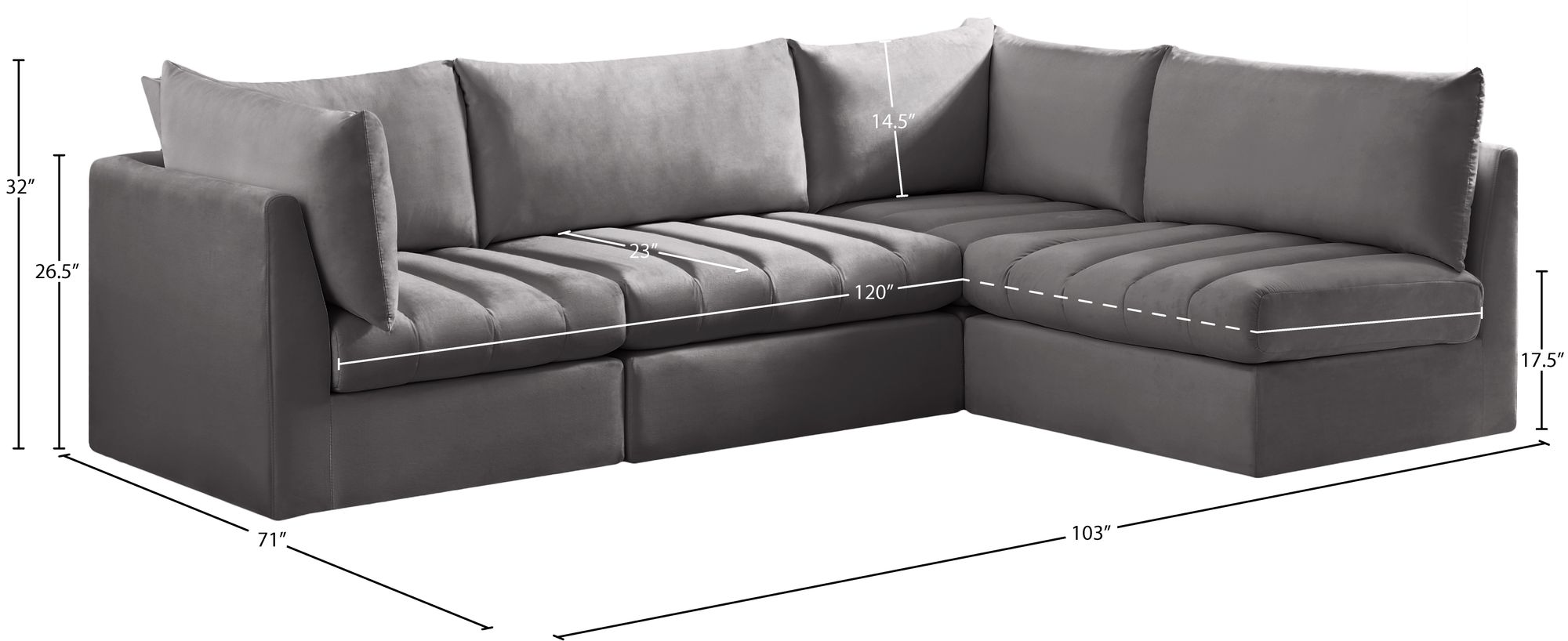 Jacob 103" 4-Piece Velvet Modular Sectional