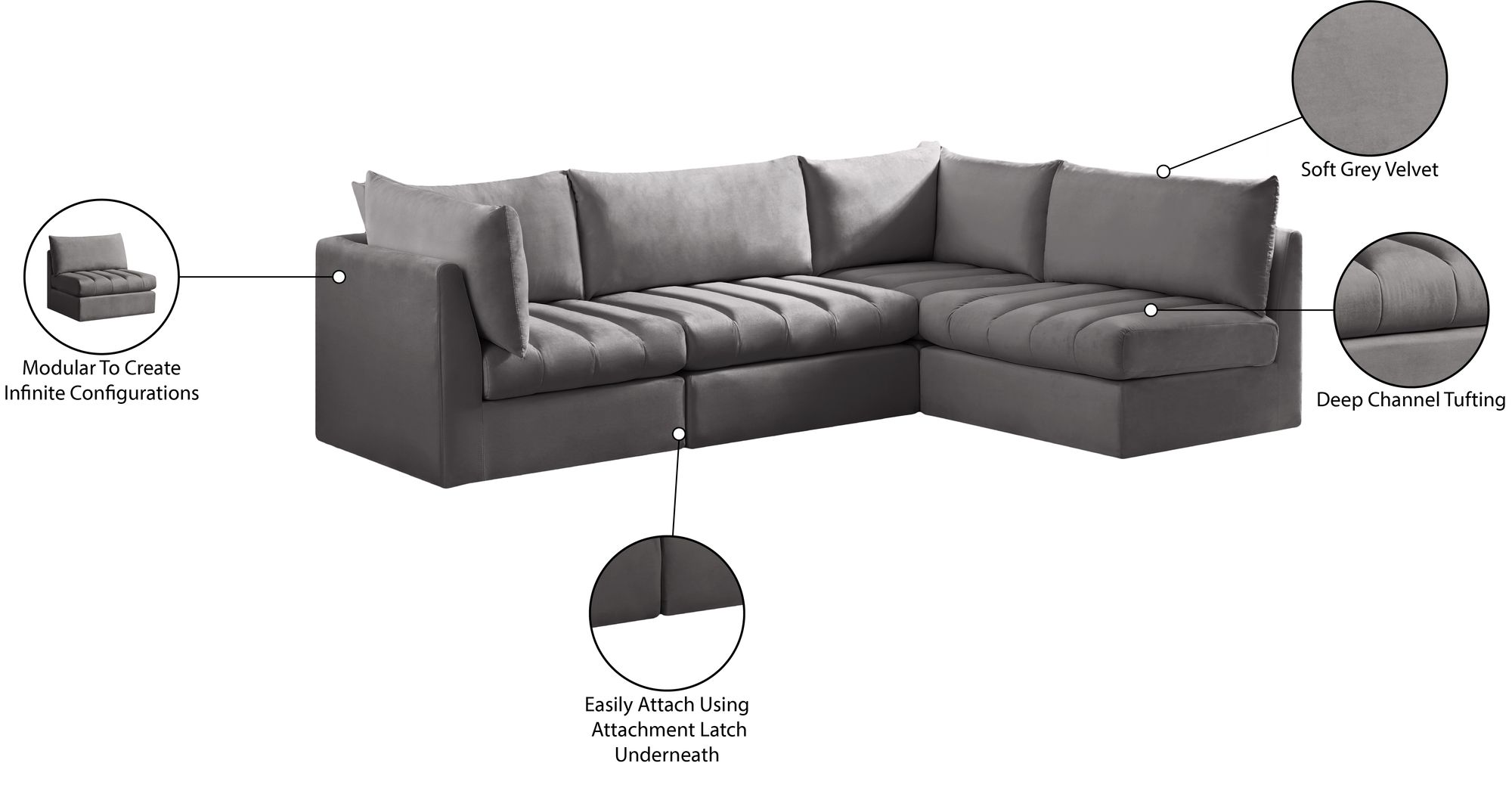 Jacob 103" 4-Piece Velvet Modular Sectional