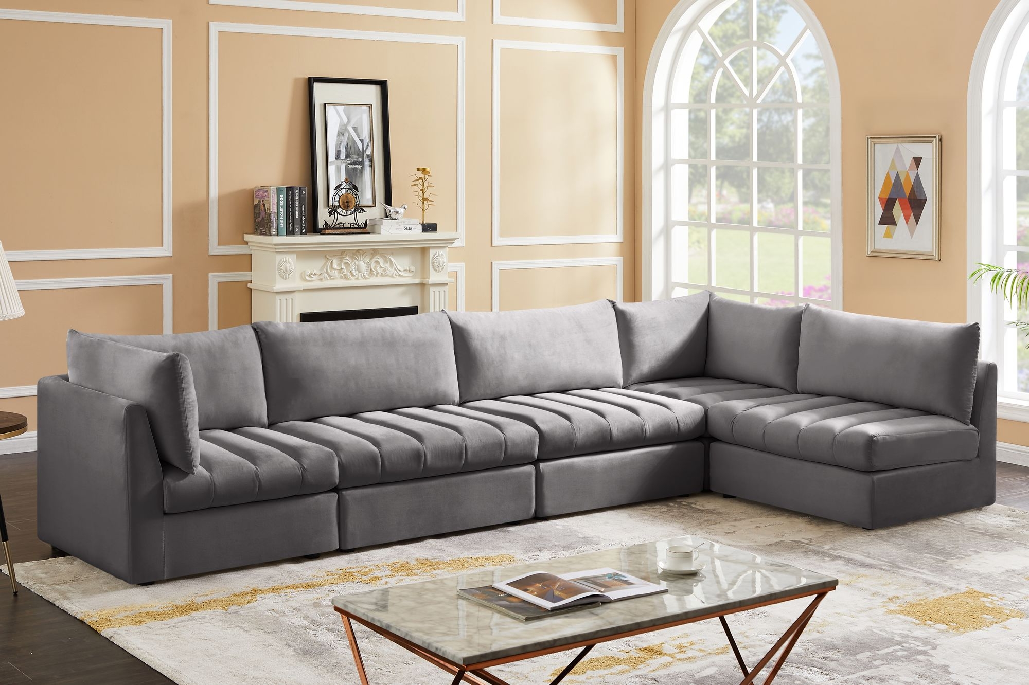 Jacob 140" 5-Piece Velvet Modular Sectional