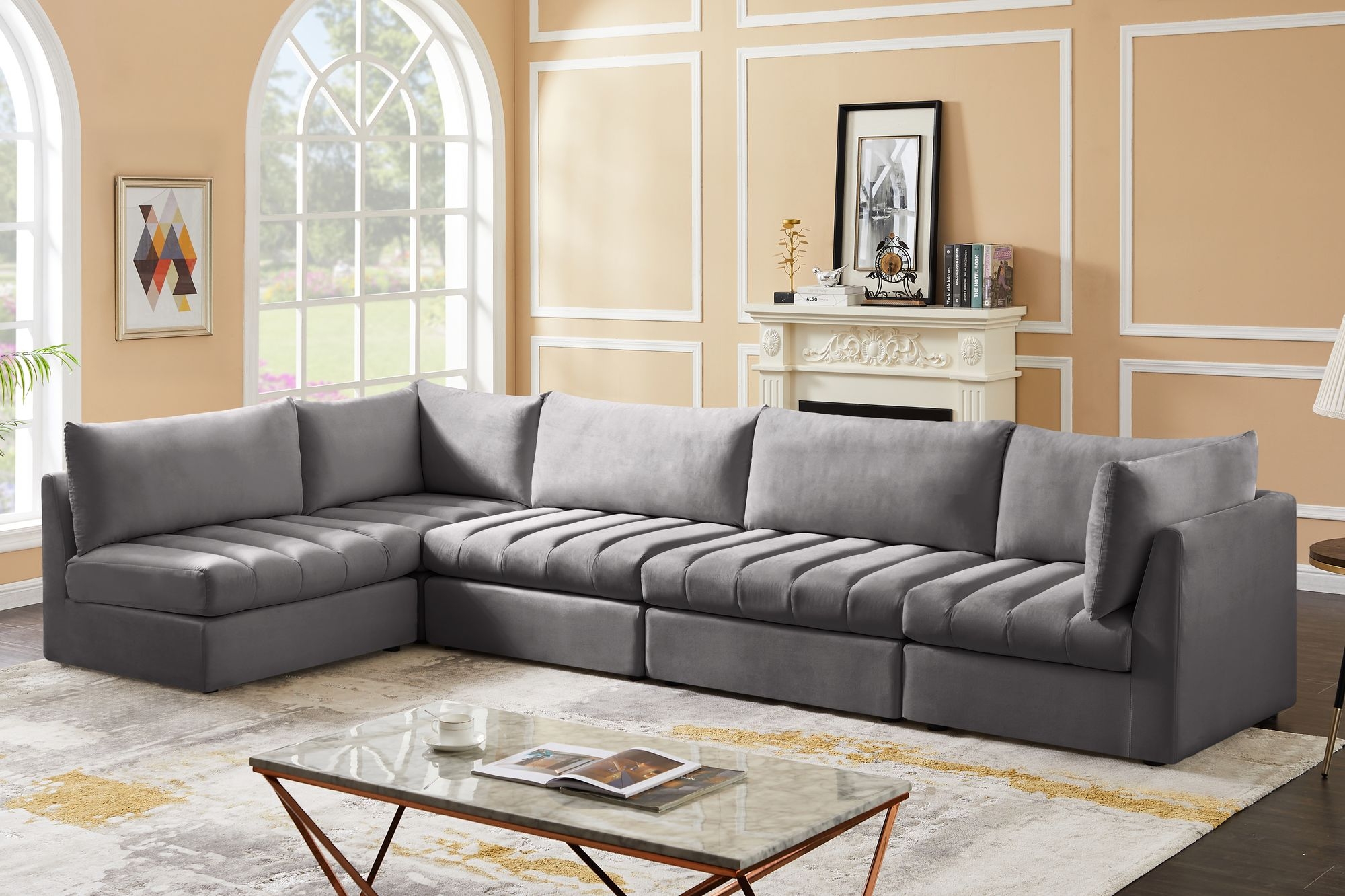 Jacob 140" 5-Piece Velvet Modular Sectional