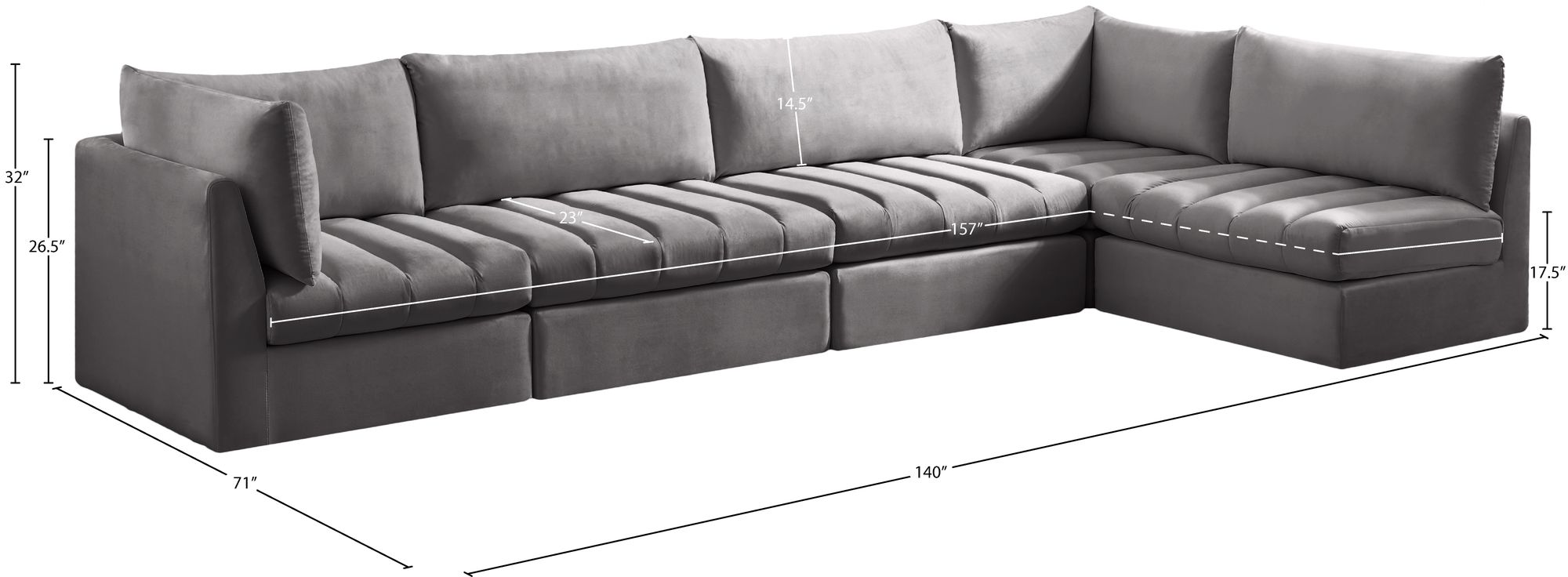 Jacob 140" 5-Piece Velvet Modular Sectional