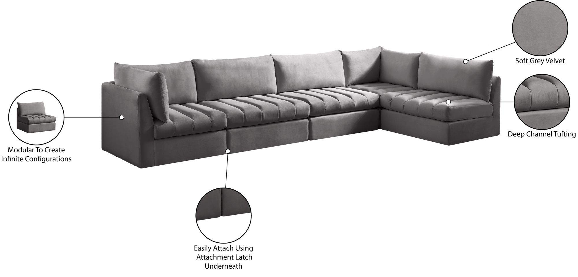 Jacob 140" 5-Piece Velvet Modular Sectional