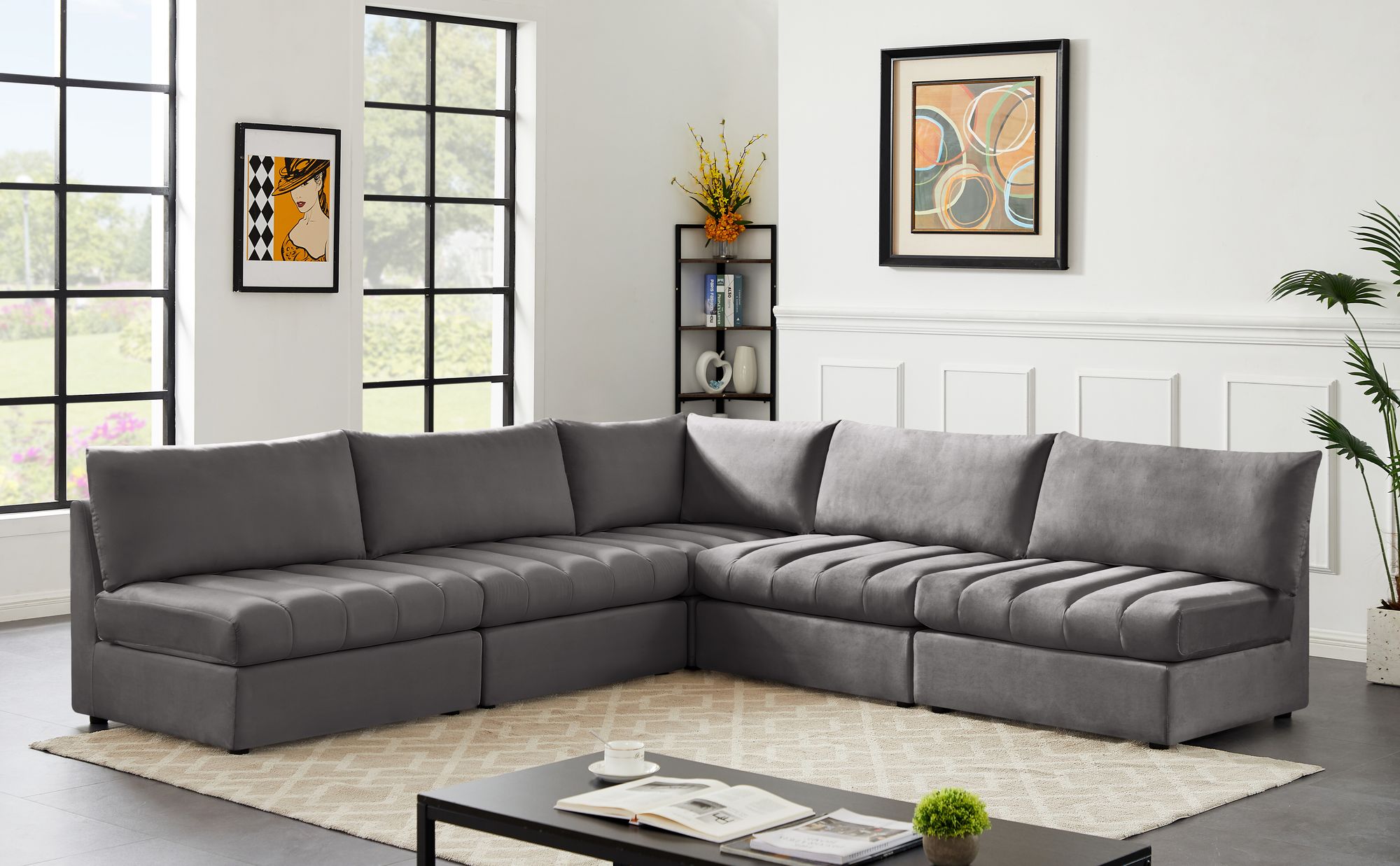 Jacob 107" 5-Piece Velvet Modular Sectional