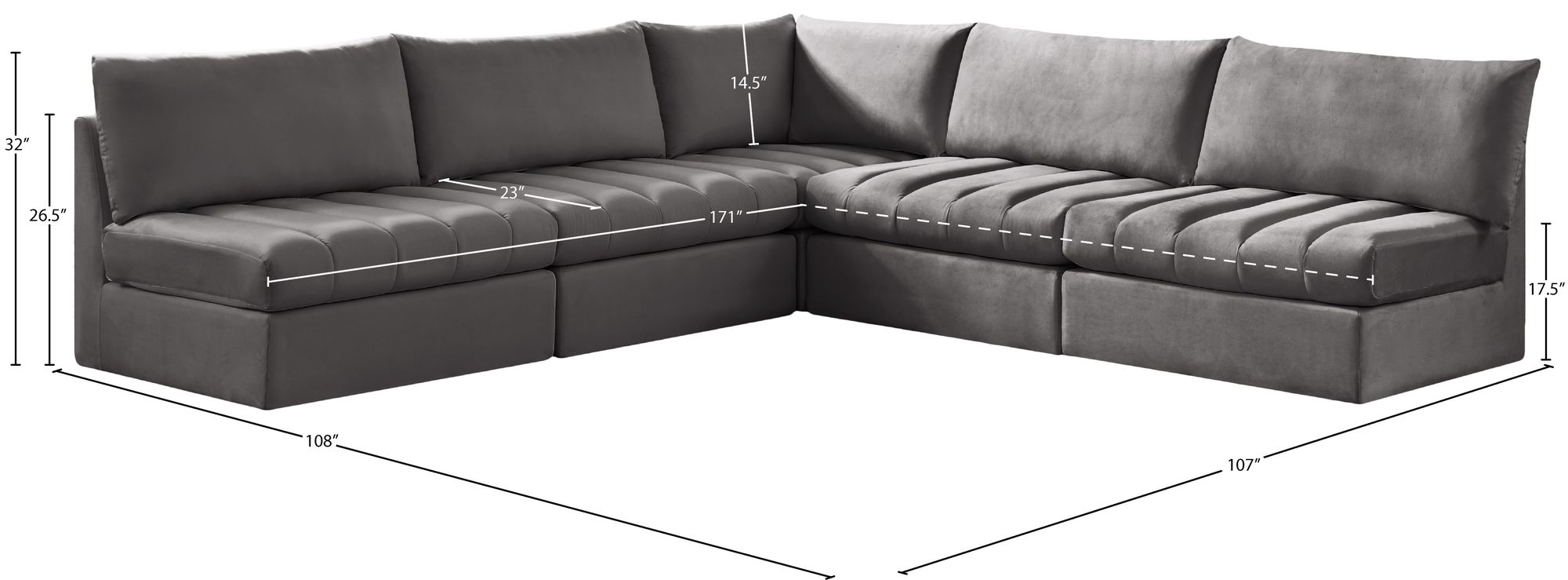Jacob 107" 5-Piece Velvet Modular Sectional