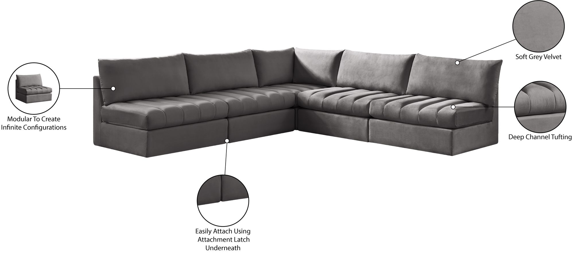 Jacob 107" 5-Piece Velvet Modular Sectional