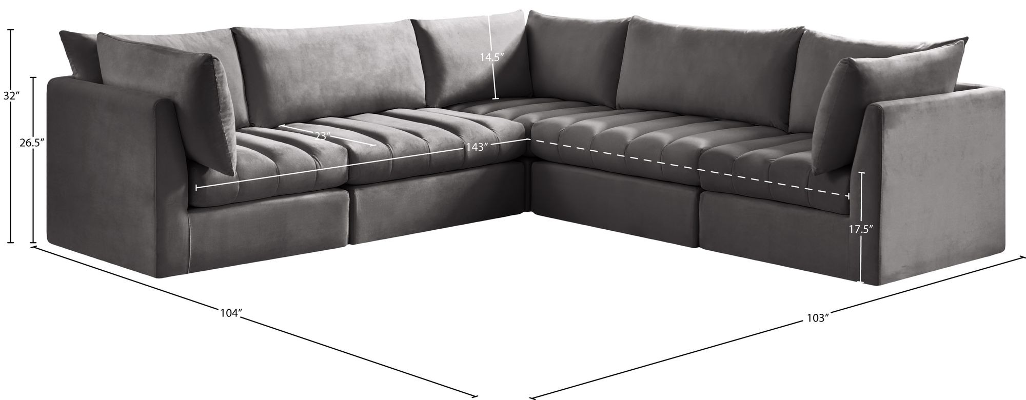 Jacob 103" 5-Piece Velvet Modular Sectional