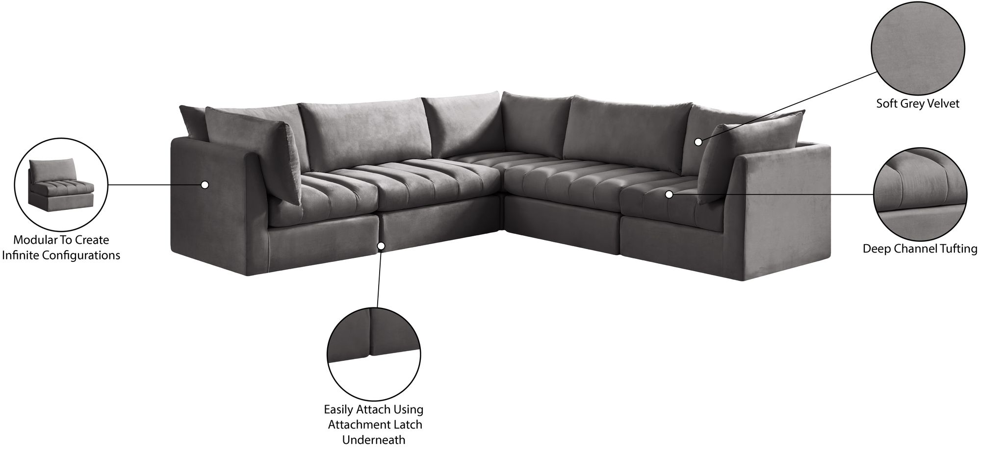Jacob 103" 5-Piece Velvet Modular Sectional