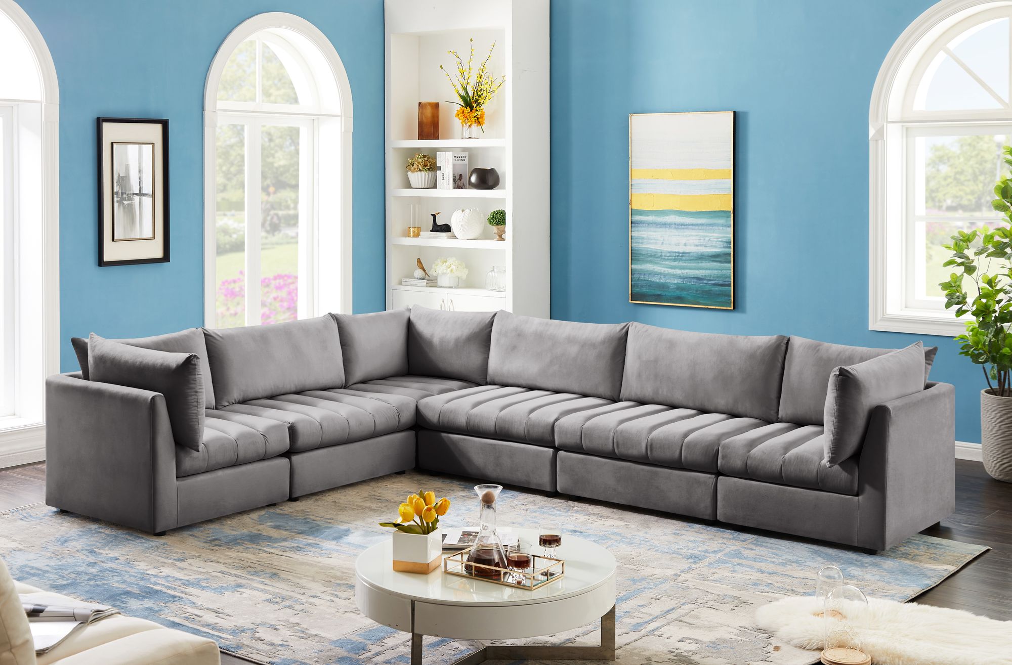 Jacob 140" 6-Piece Velvet Modular Sectional