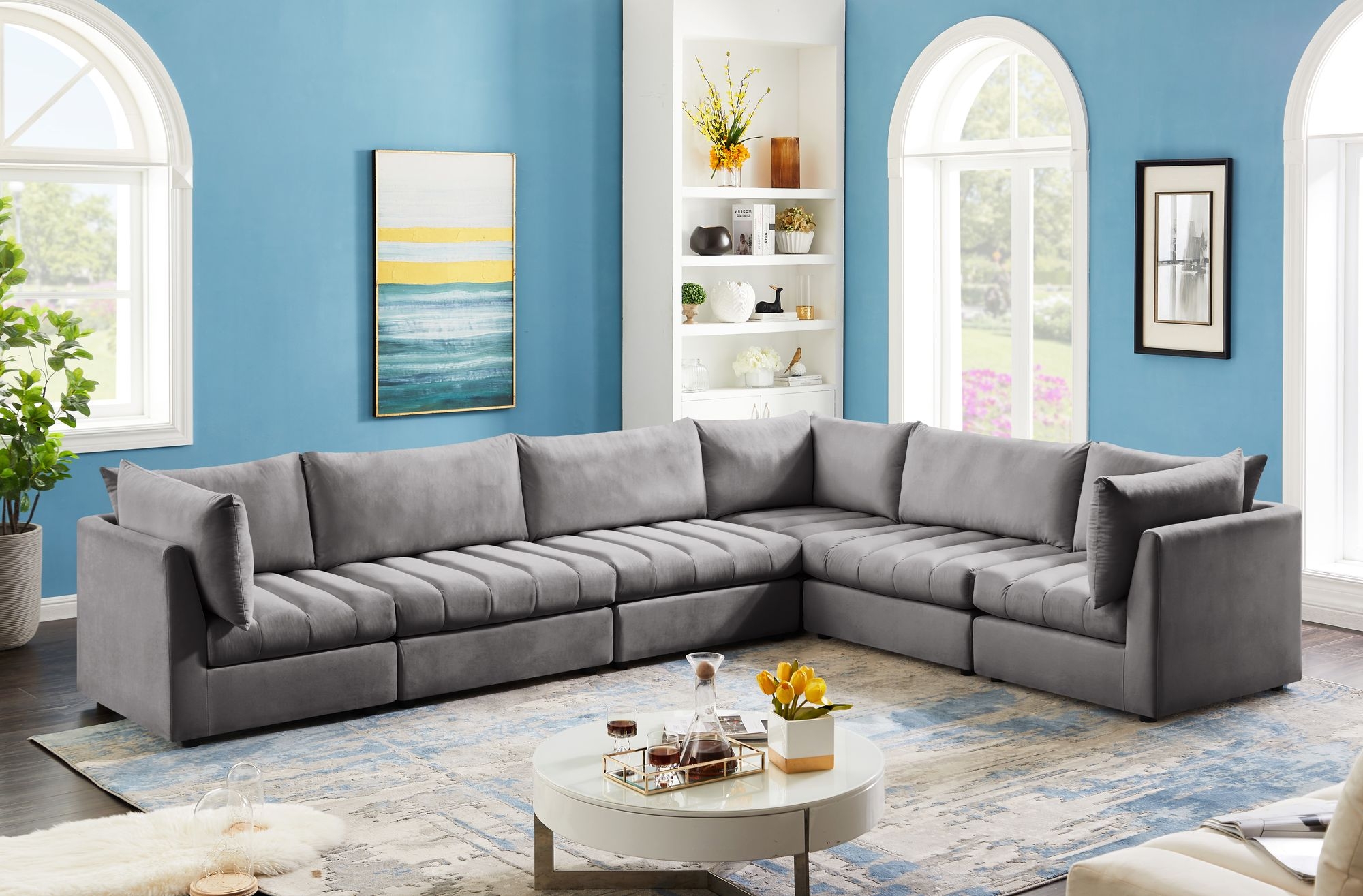 Jacob 140" 6-Piece Velvet Modular Sectional