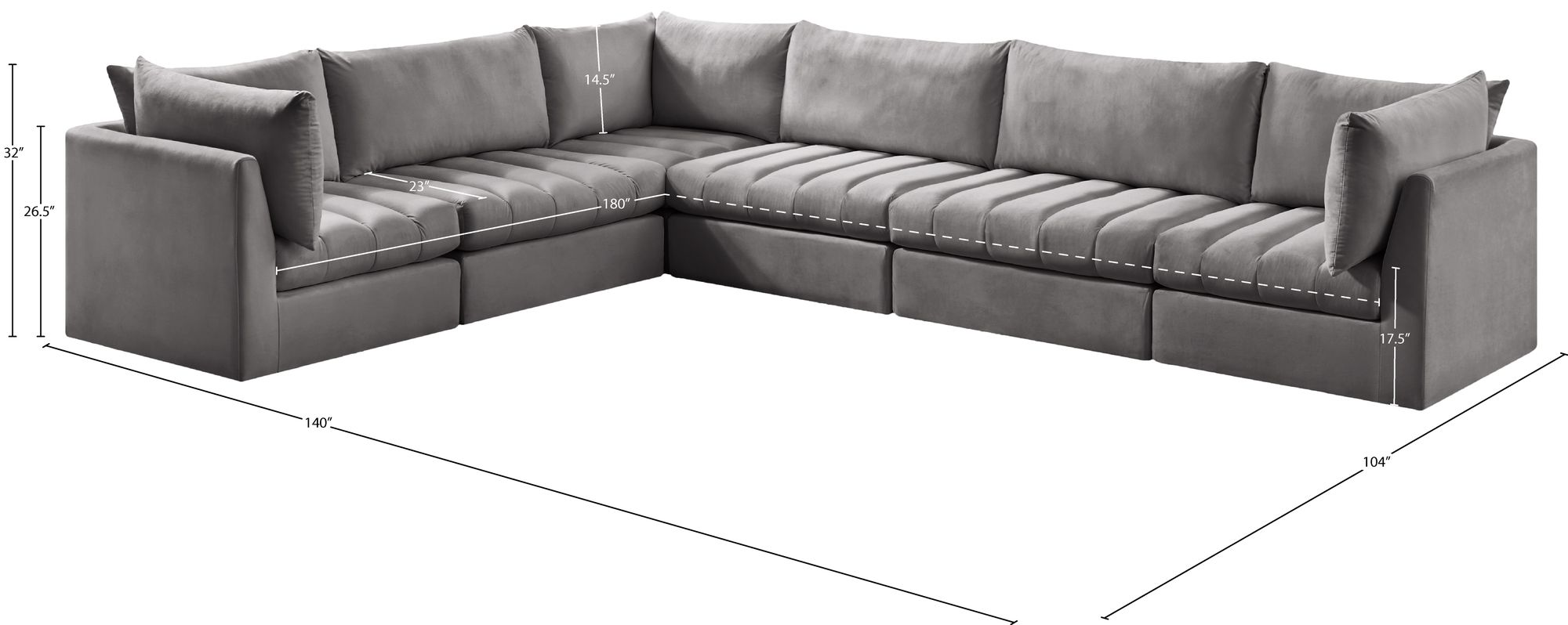 Jacob 140" 6-Piece Velvet Modular Sectional