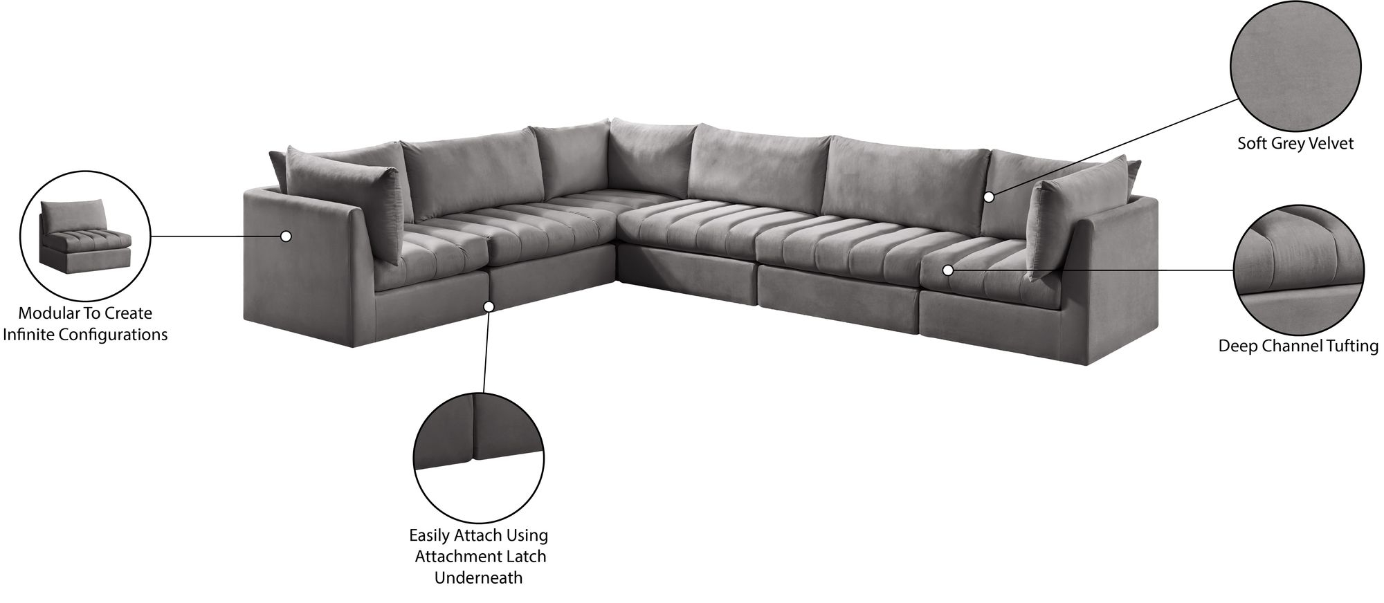 Jacob 140" 6-Piece Velvet Modular Sectional