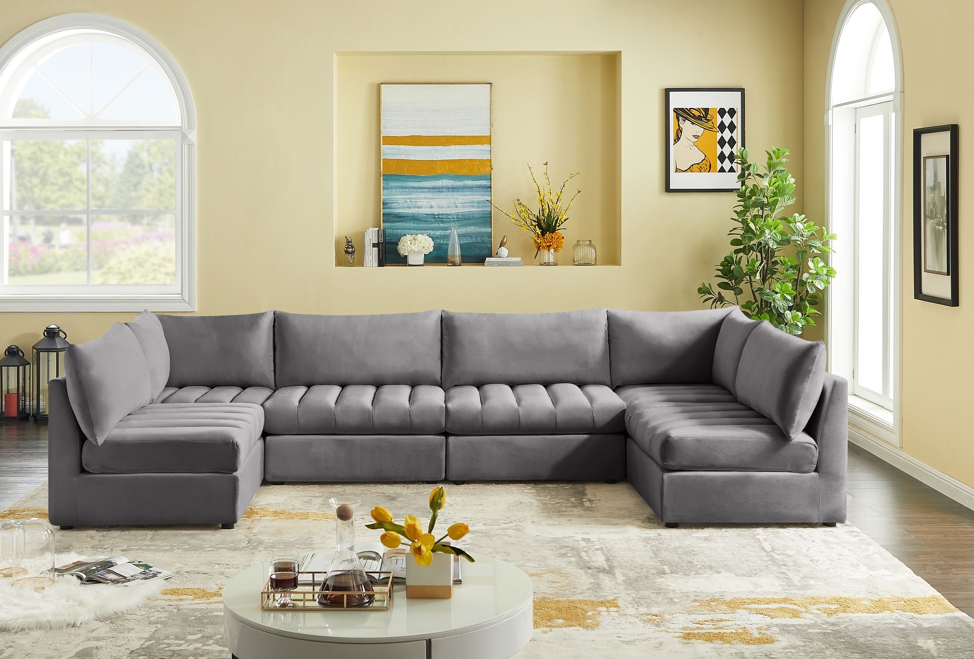 Jacob 140" 6-Piece Velvet Modular U-Shape Sectional