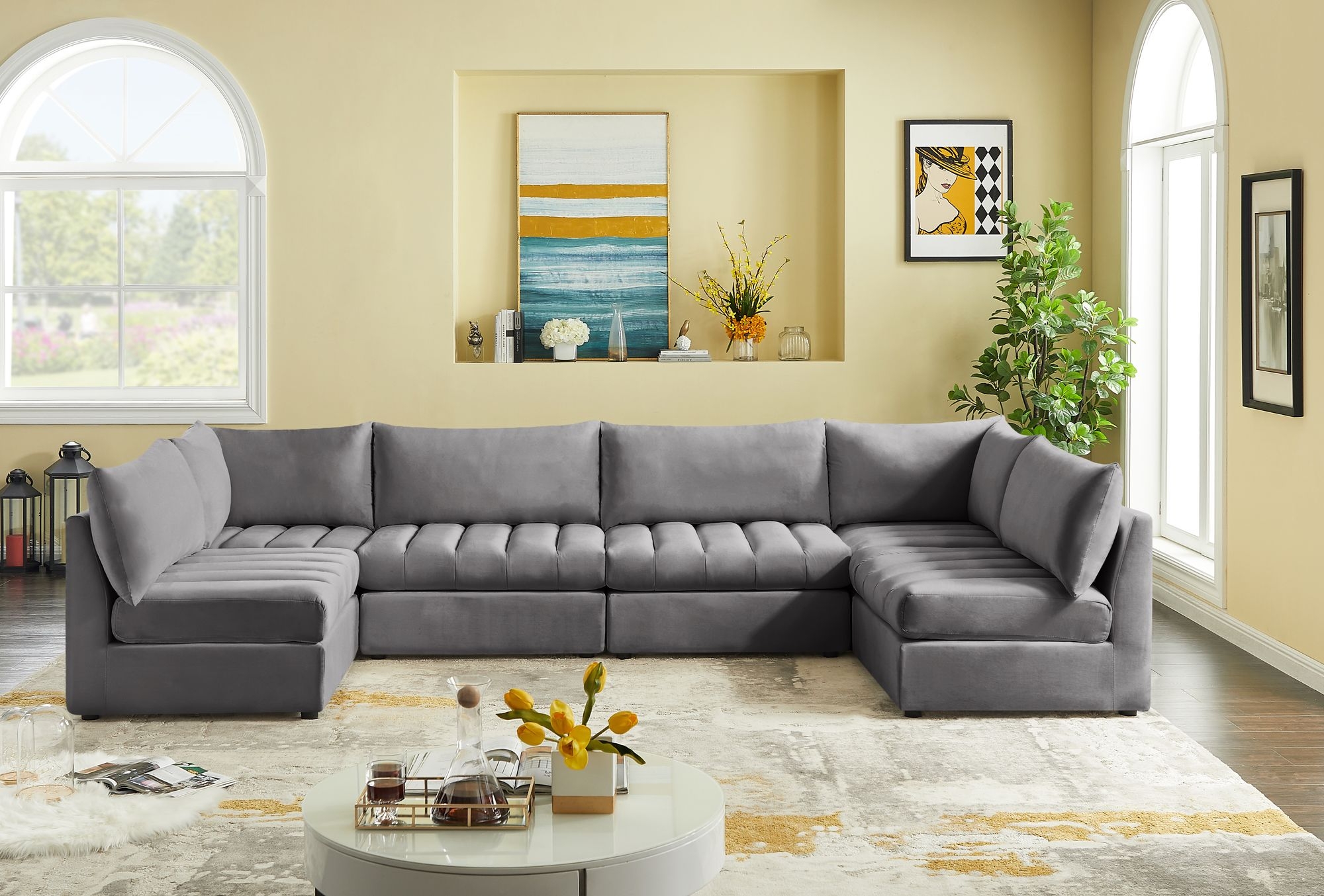 Jacob 140" 6-Piece Velvet Modular U-Shape Sectional
