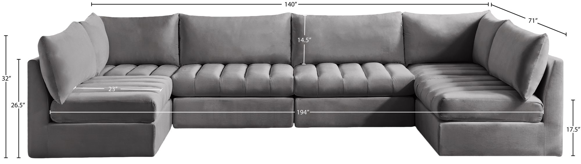 Jacob 140" 6-Piece Velvet Modular U-Shape Sectional