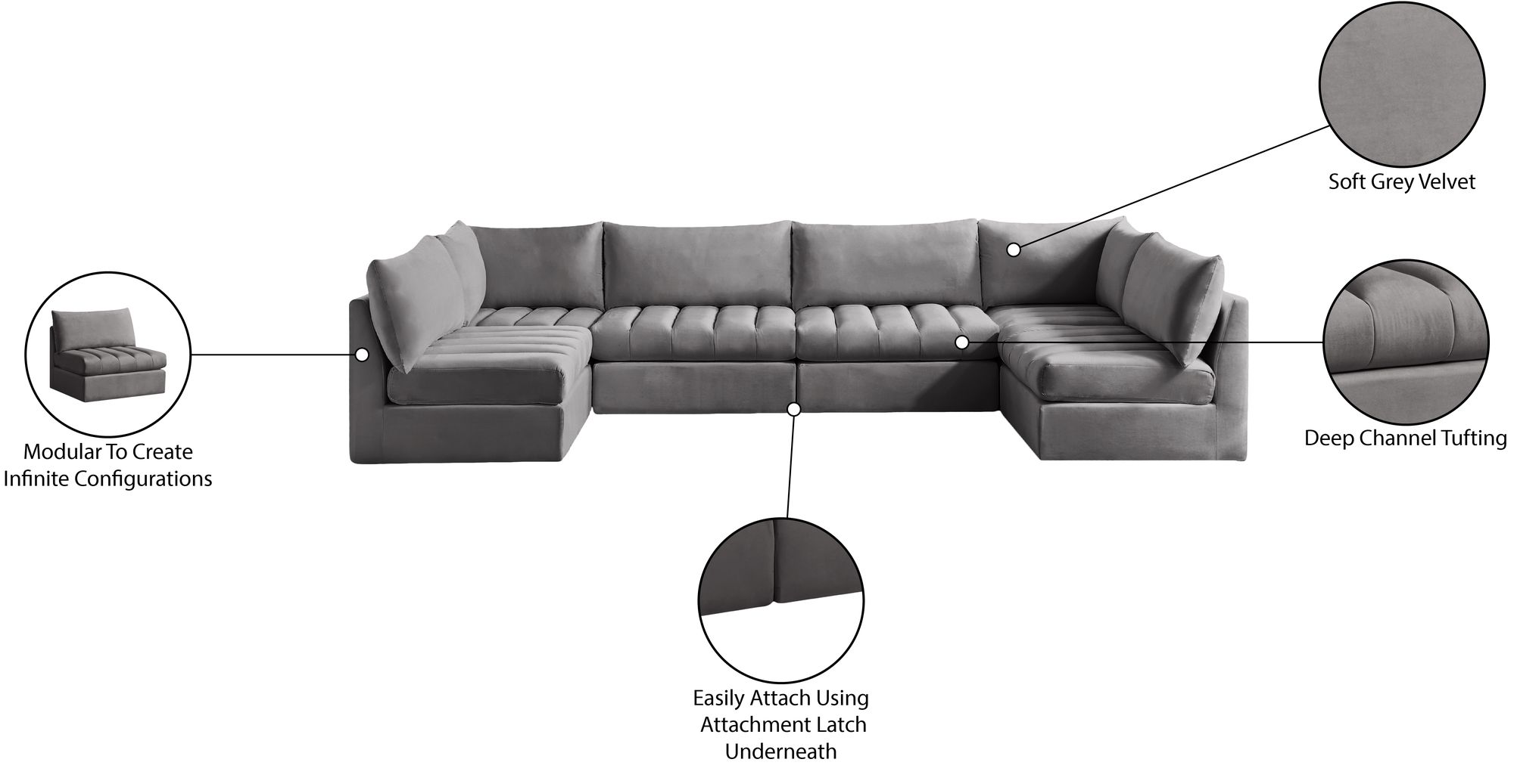 Jacob 140" 6-Piece Velvet Modular U-Shape Sectional