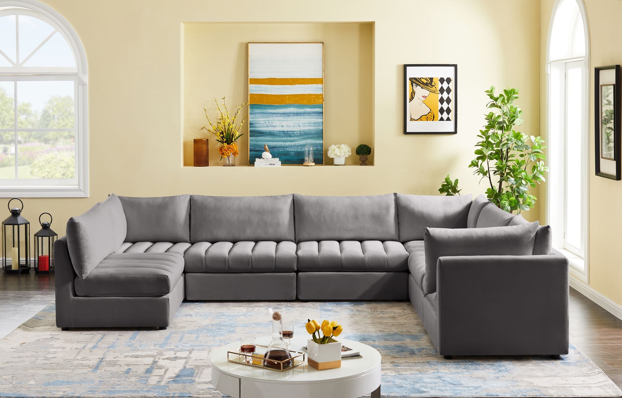 Jacob 140" 7-Piece Velvet Modular U-Shape Sectional