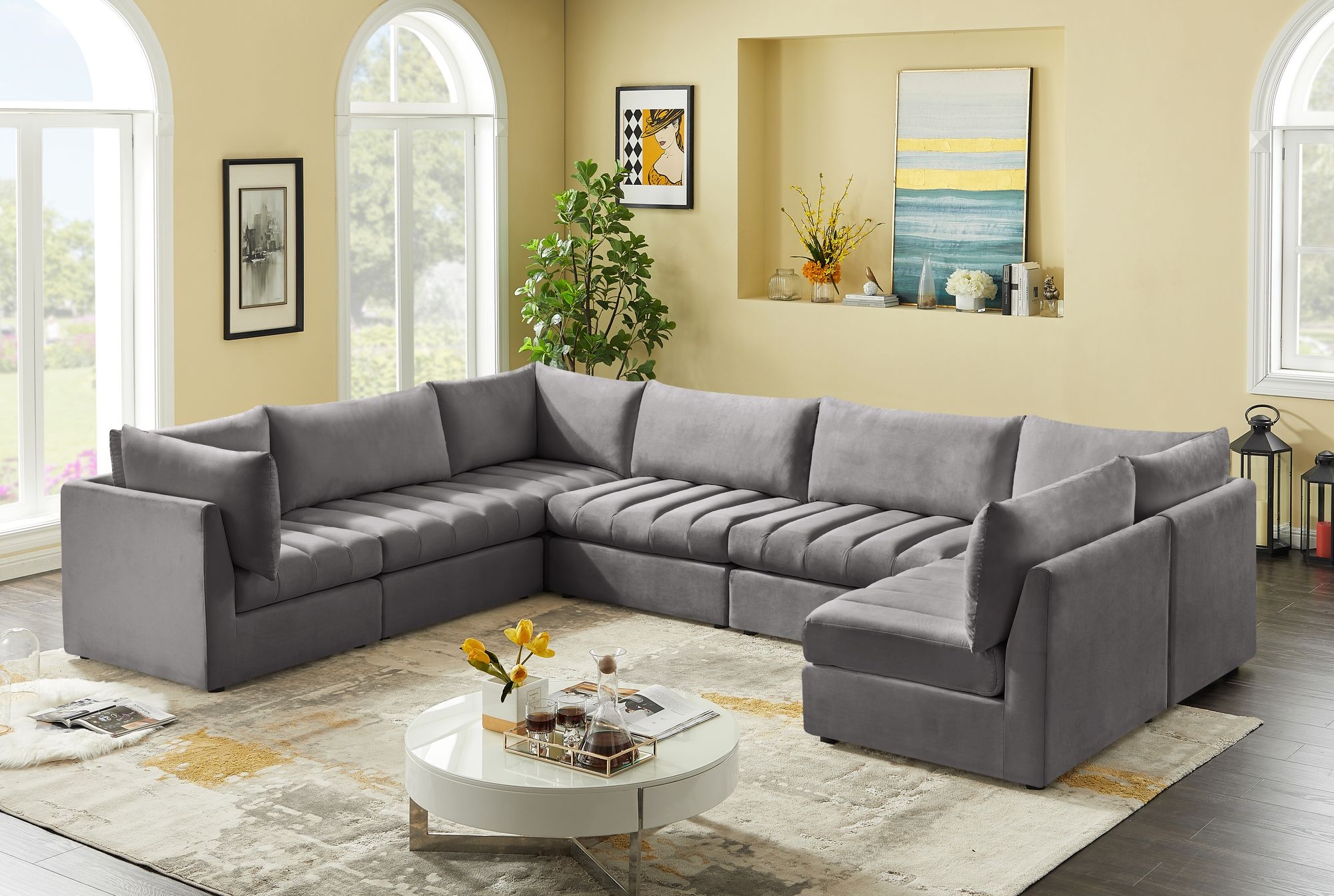Jacob 140" 7-Piece Velvet Modular U-Shape Sectional