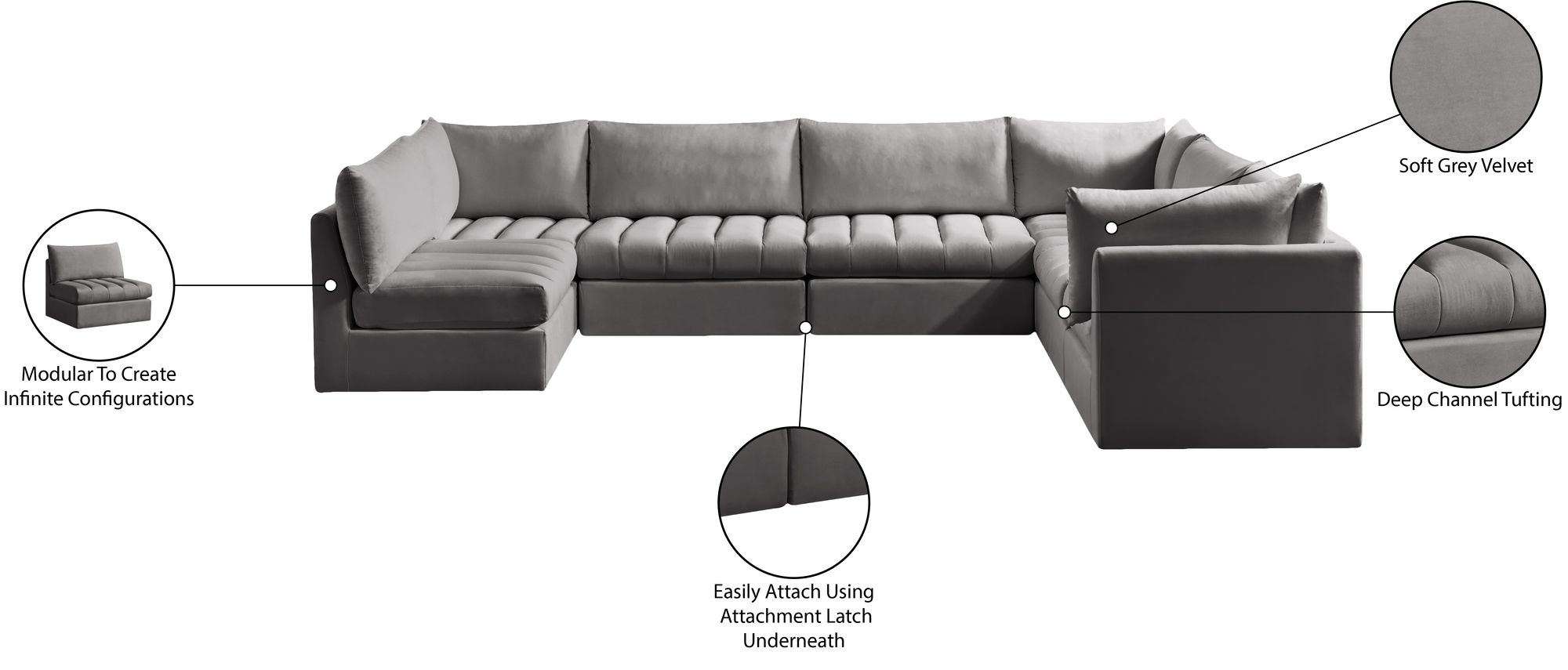 Jacob 140" 7-Piece Velvet Modular U-Shape Sectional