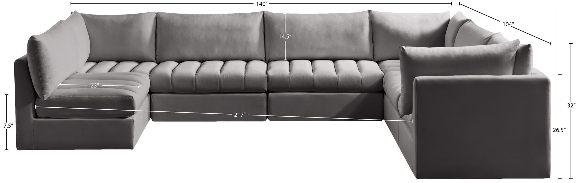 Jacob 140" 7-Piece Velvet Modular U-Shape Sectional