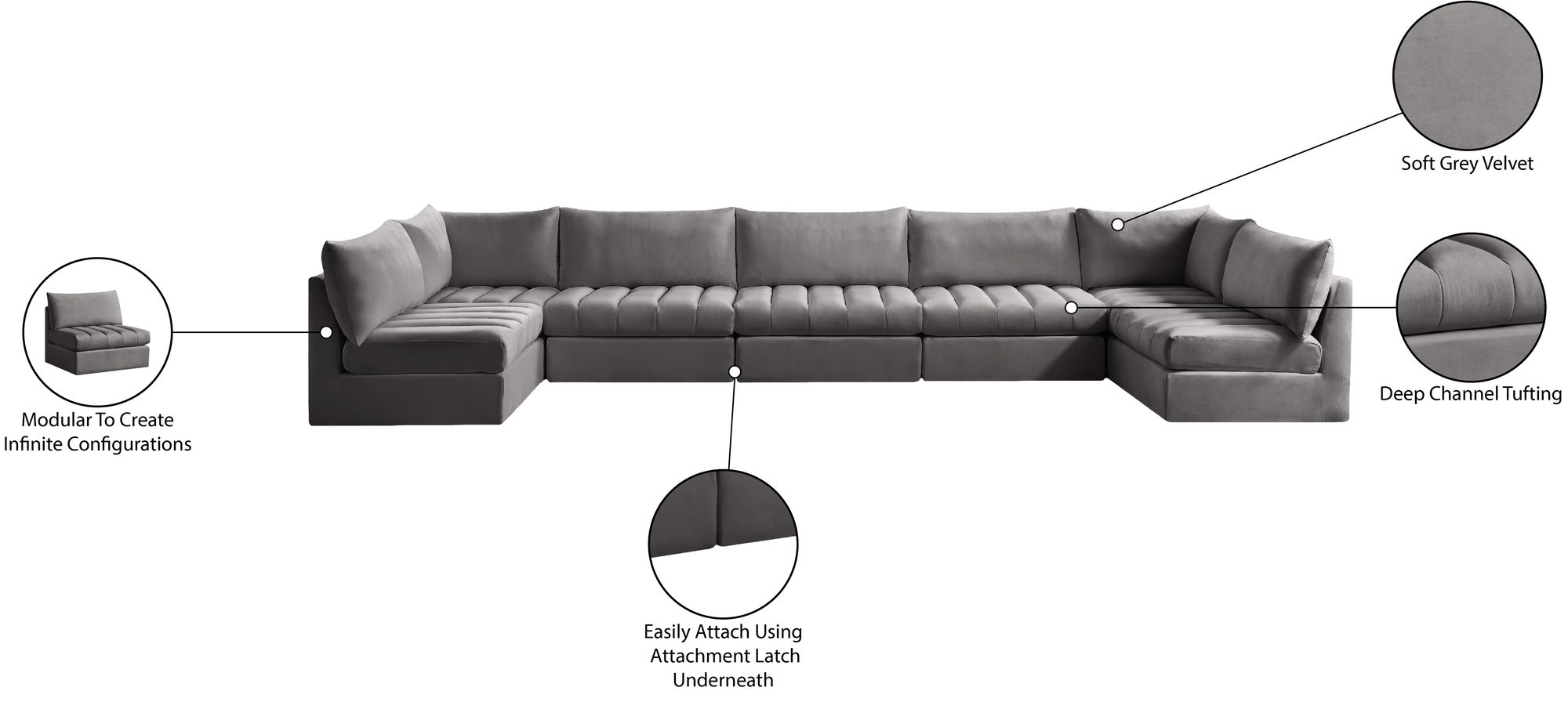 Jacob 177" 7-Piece Velvet Modular U-Shape Sectional