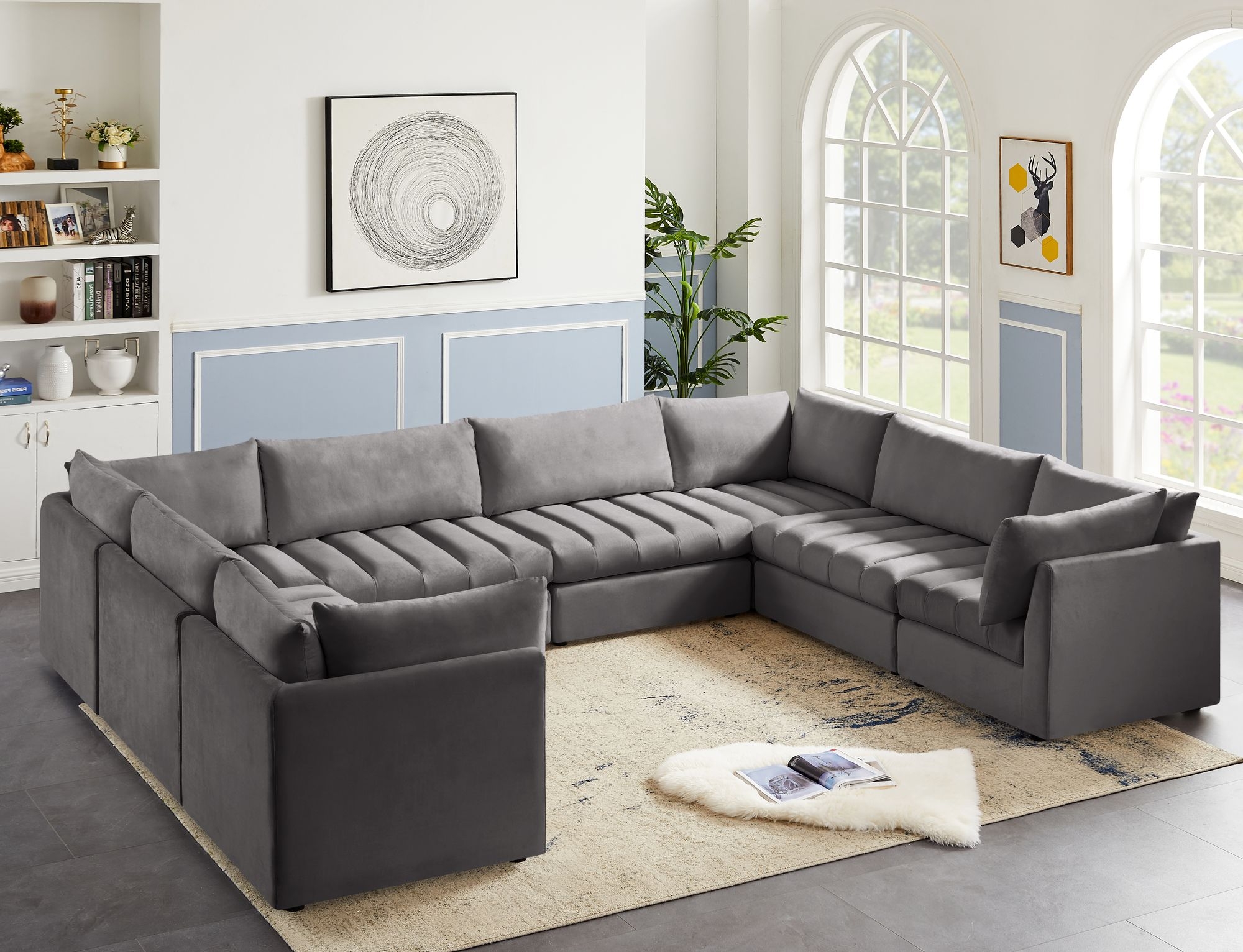 Jacob 140" 8-Piece Velvet Modular U-Shape Sectional