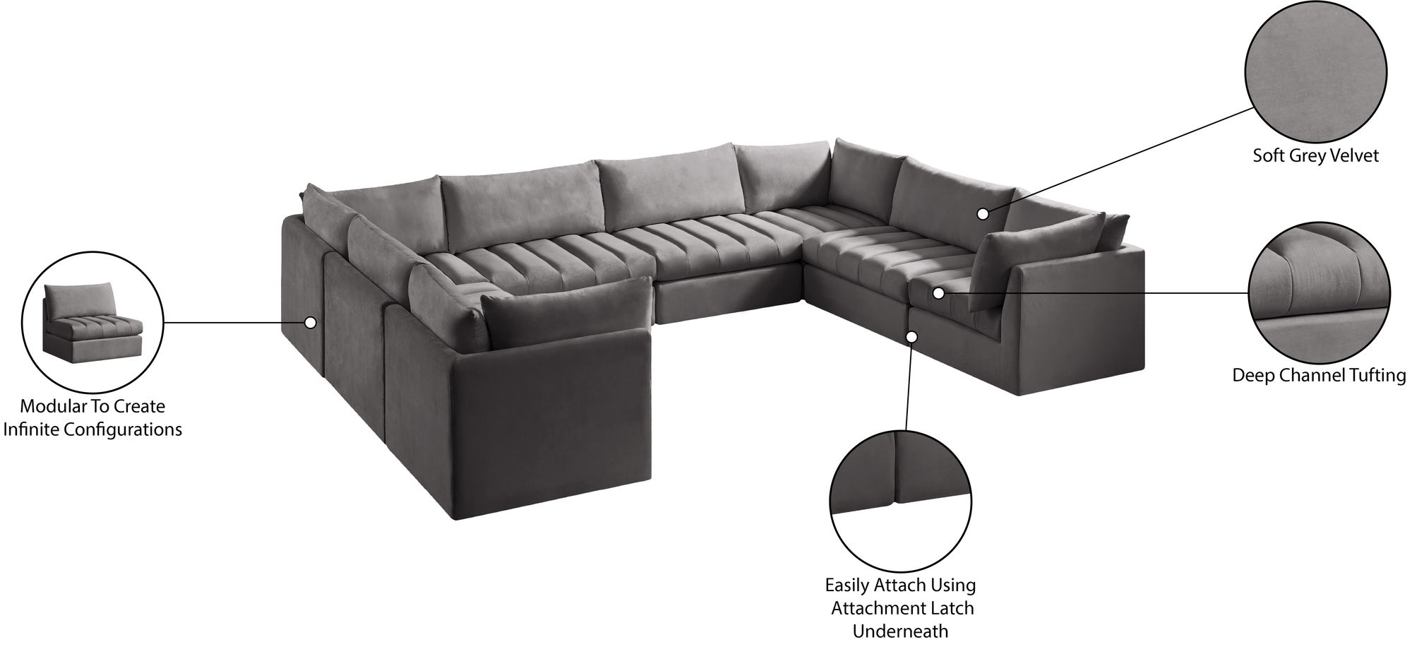 Jacob 140" 8-Piece Velvet Modular U-Shape Sectional