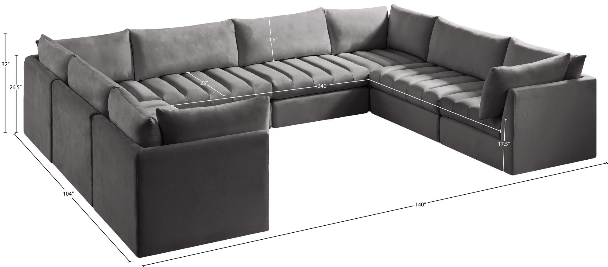 Jacob 140" 8-Piece Velvet Modular U-Shape Sectional