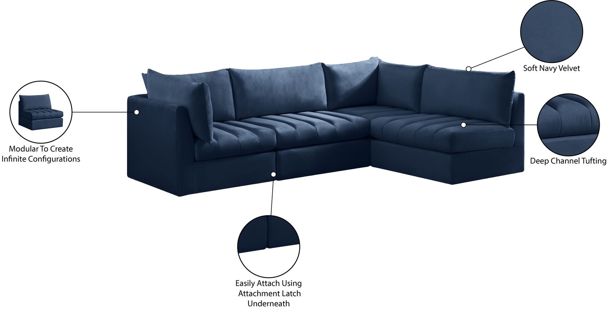 Jacob 103" 4-Piece Velvet Modular Sectional